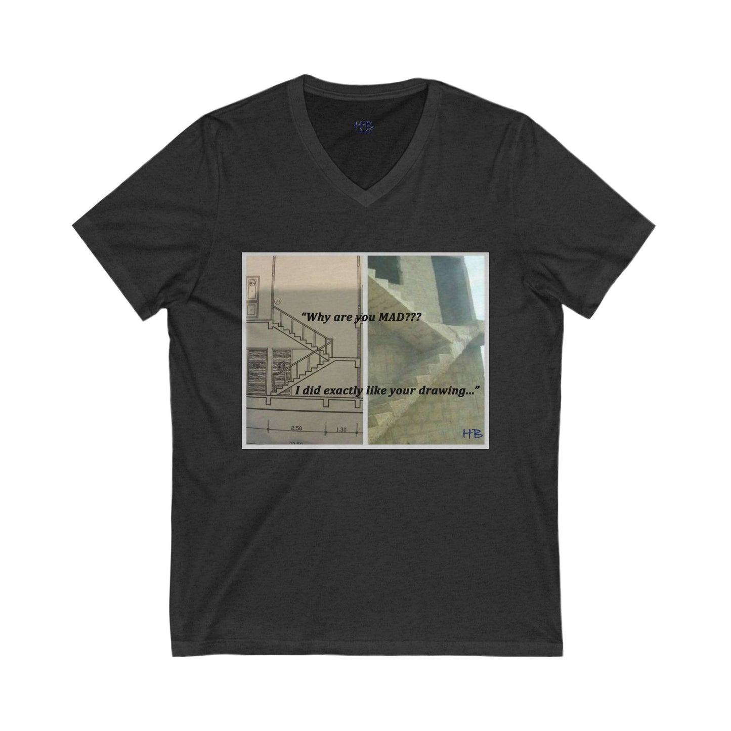 Comical Architectural Irony Stairs Sketch (Unisex Jersey Short Sleeve V-neck - Comfortable Everyday Wear)
