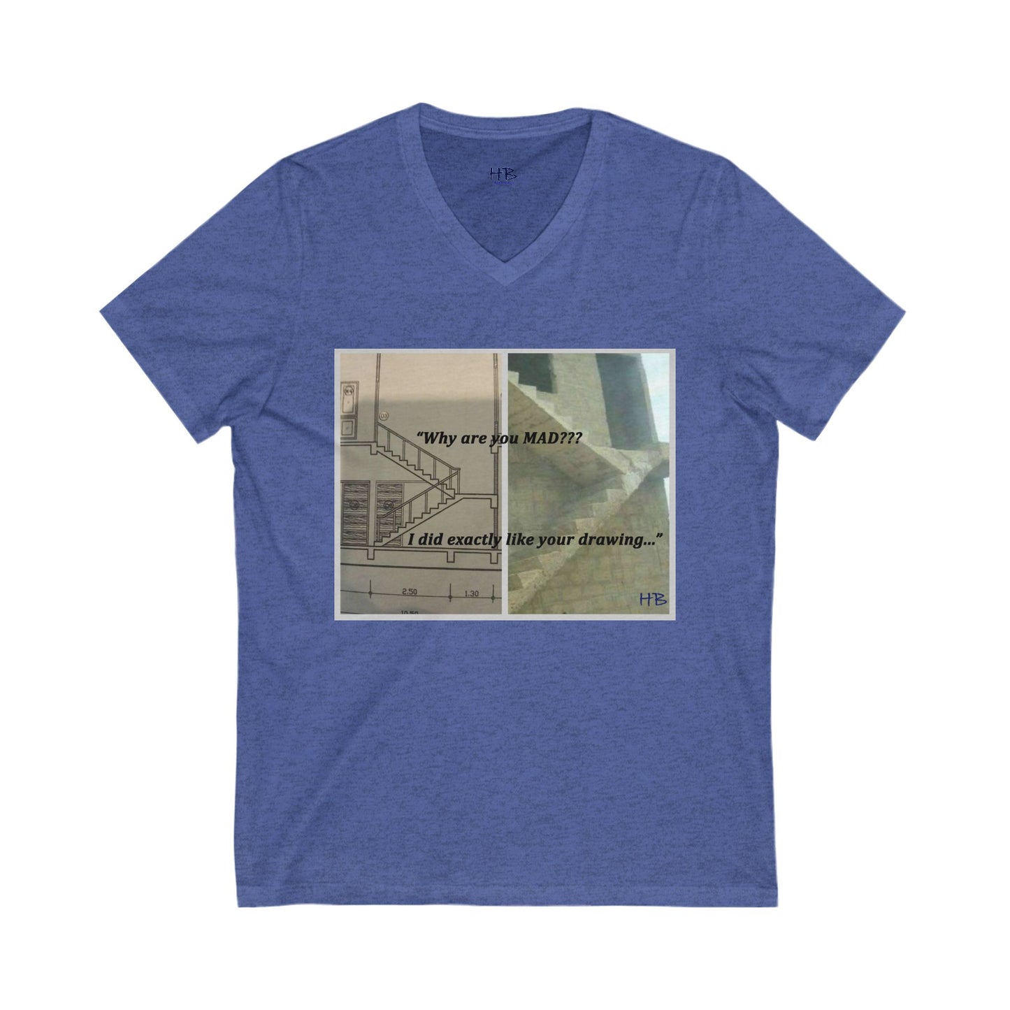 Comical Architectural Irony Stairs Sketch (Unisex Jersey Short Sleeve V-neck - Comfortable Everyday Wear)
