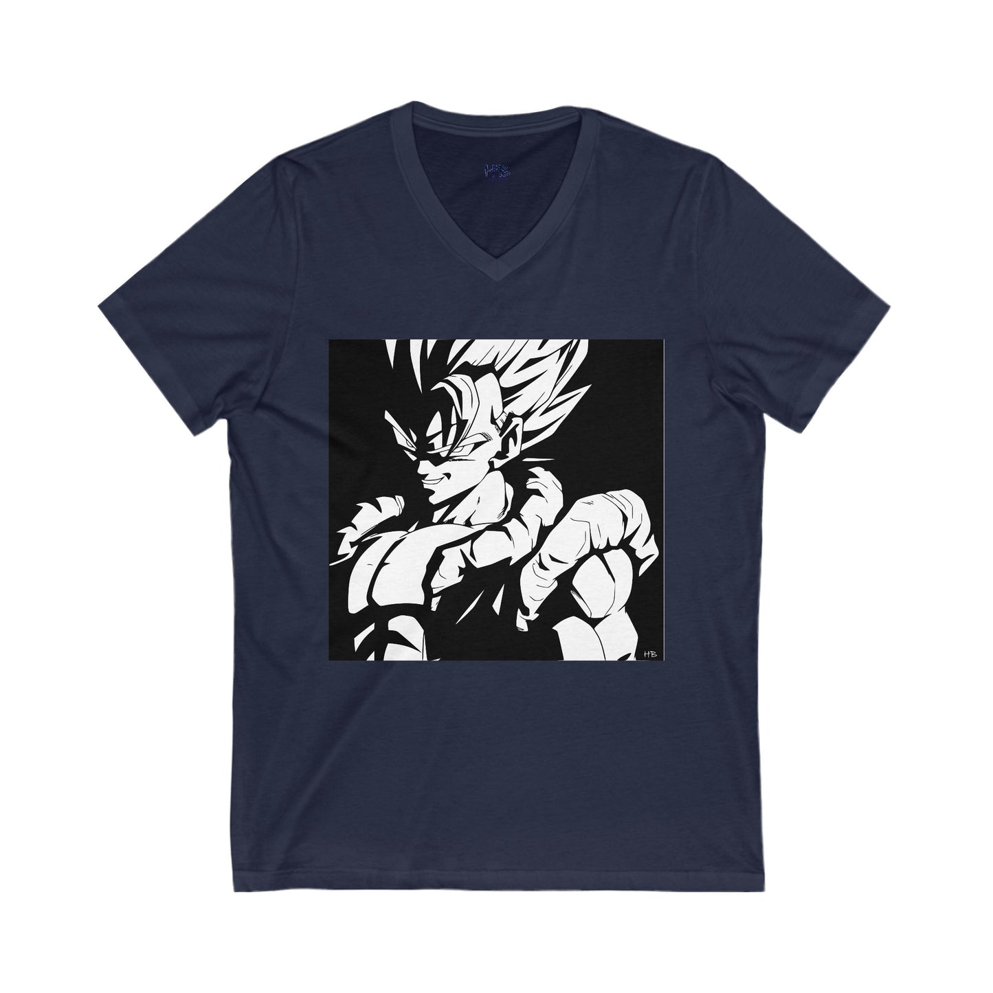 Japanese Superhero anime in black and white (Unisex Jersey Short Sleeve V-neck - Comfortable Everyday Wear)