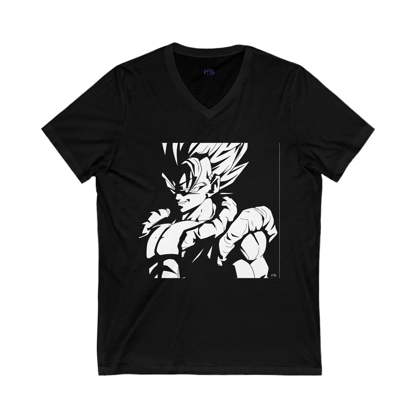 Japanese Superhero anime in black and white (Unisex Jersey Short Sleeve V-neck - Comfortable Everyday Wear)