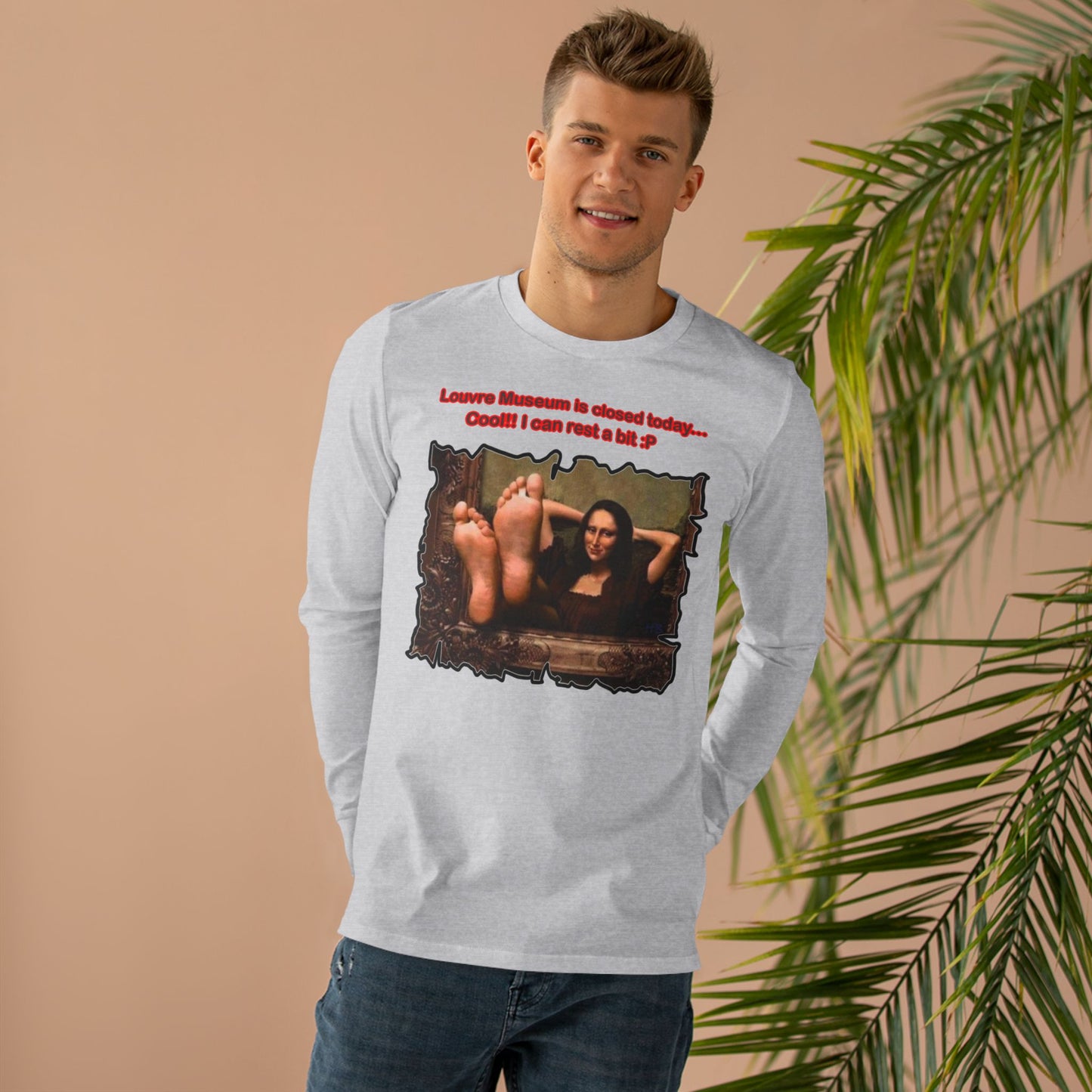 Get Yours Now -- Mischievous Playful Mona Lisa (Men's Base Longsleeve Tee - All-Season Wear)