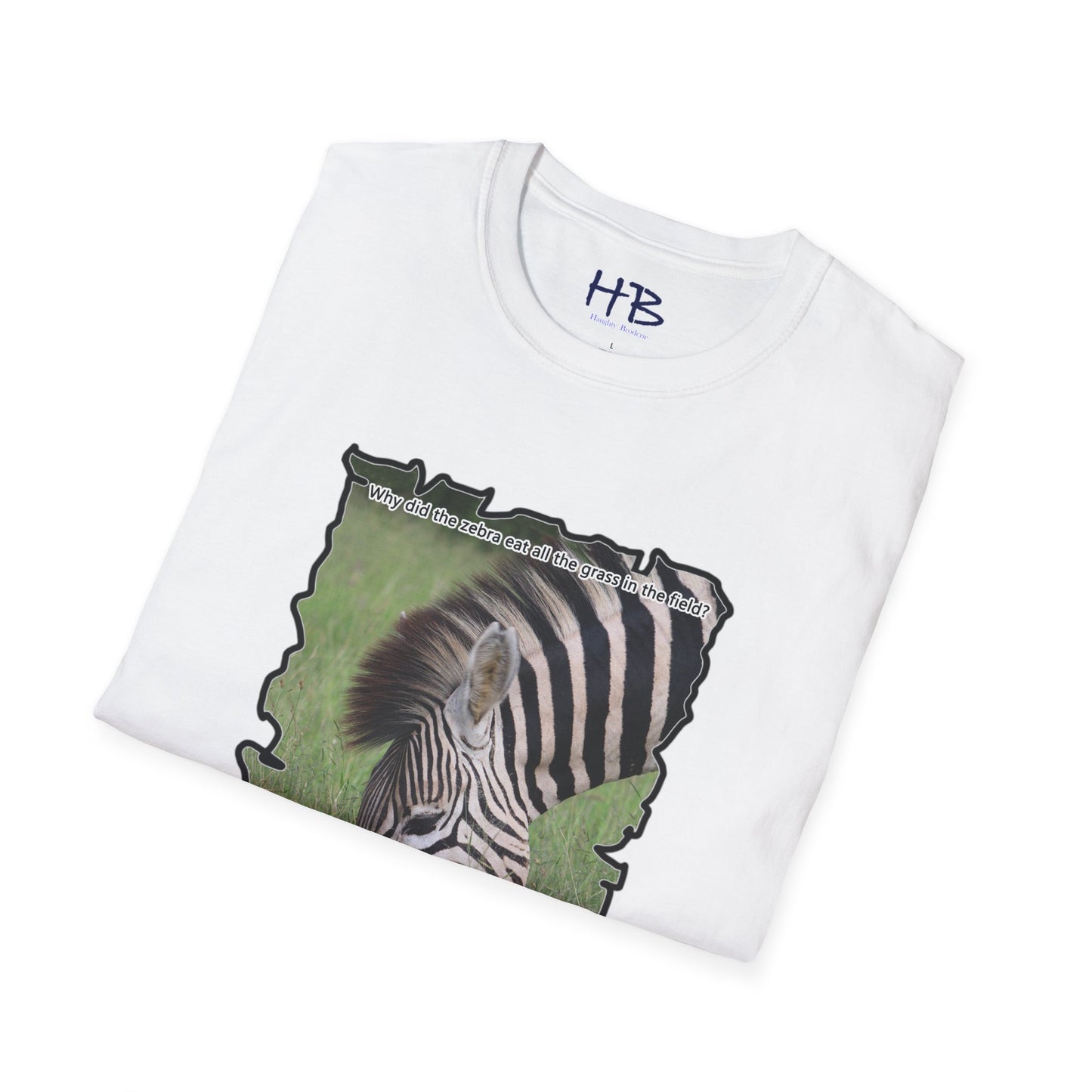 Zebra magnificently eating grass with funny joke