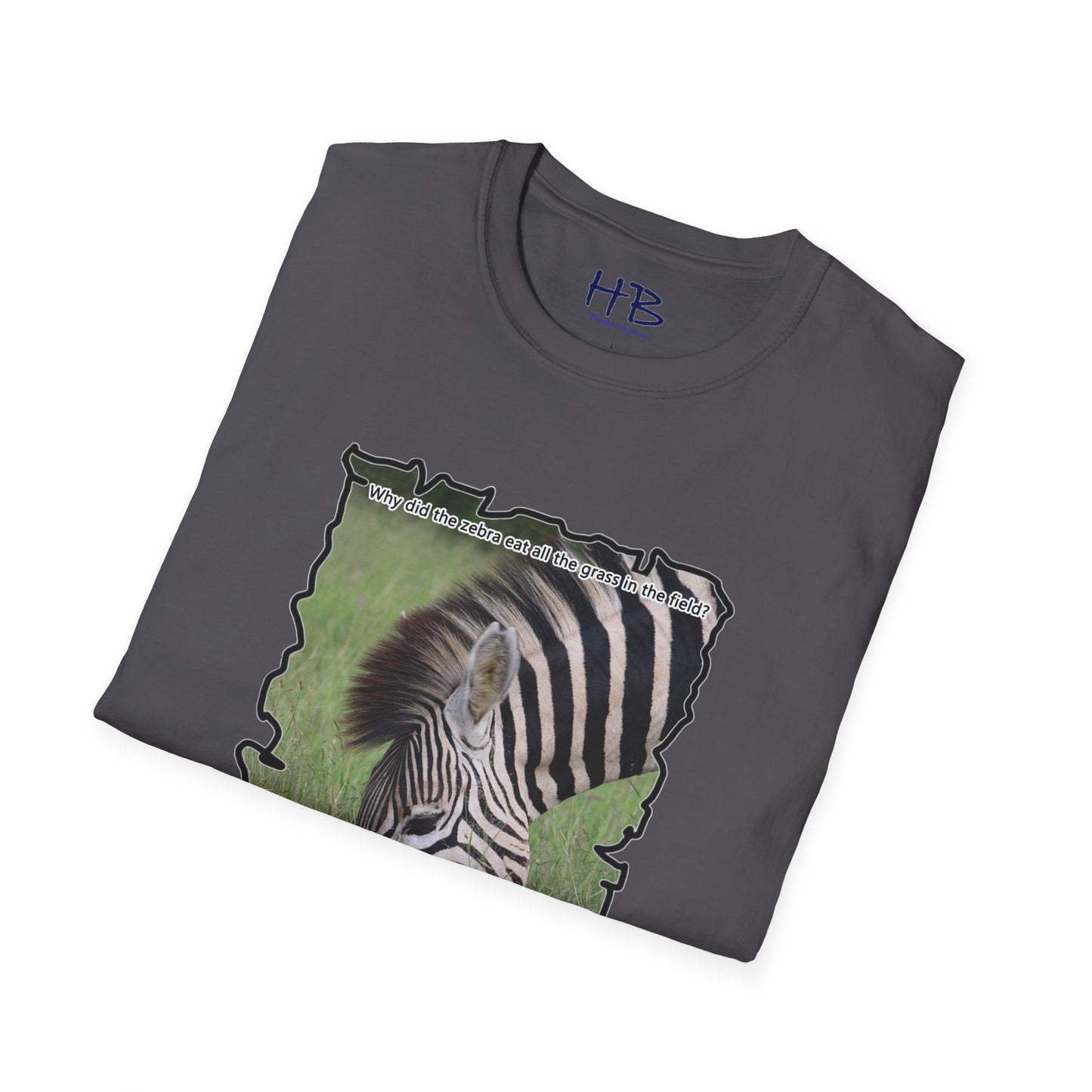 Zebra magnificently eating grass with funny joke