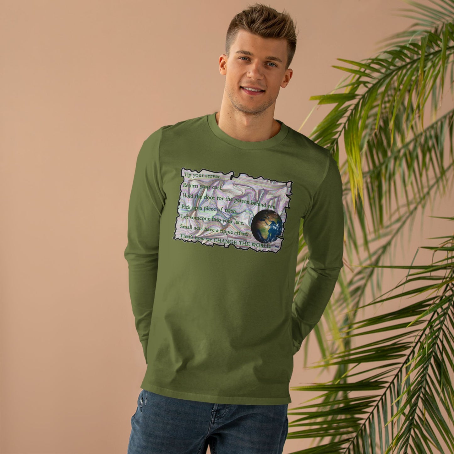 Take Action to Change the World Ripple Effect (Men's Base Longsleeve Tee - All-Season Wear)
