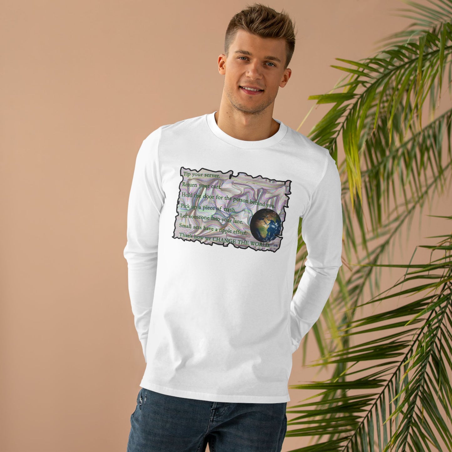 Take Action to Change the World Ripple Effect (Men's Base Longsleeve Tee - All-Season Wear)