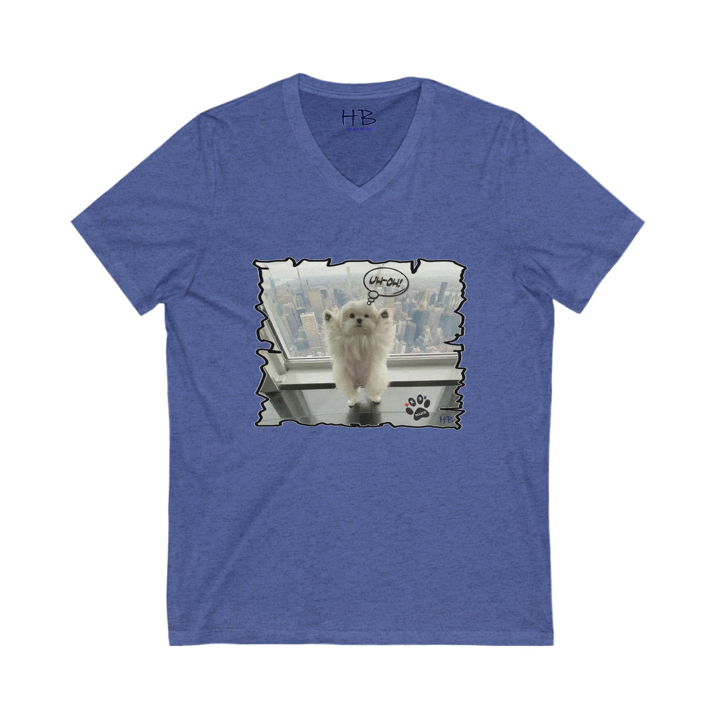 Bichon Maltese paws in the air in trouble with K9 dog patrol (Unisex Jersey Short Sleeve V-neck - Comfortable Everyday Wear)