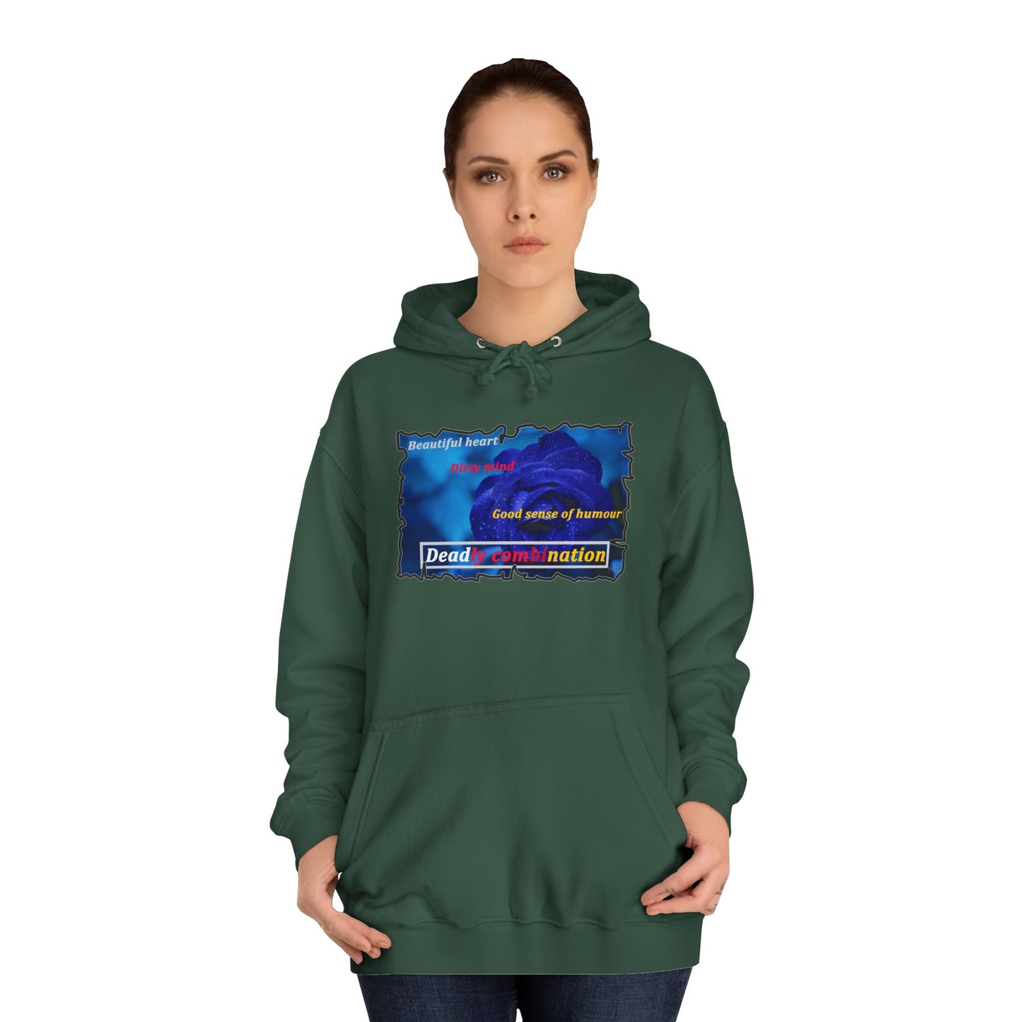 Sophisticated Edge Deadly Combo Elegance meets Attitude using Dark Blue Rose (Hoodie - Cozy and Durable)