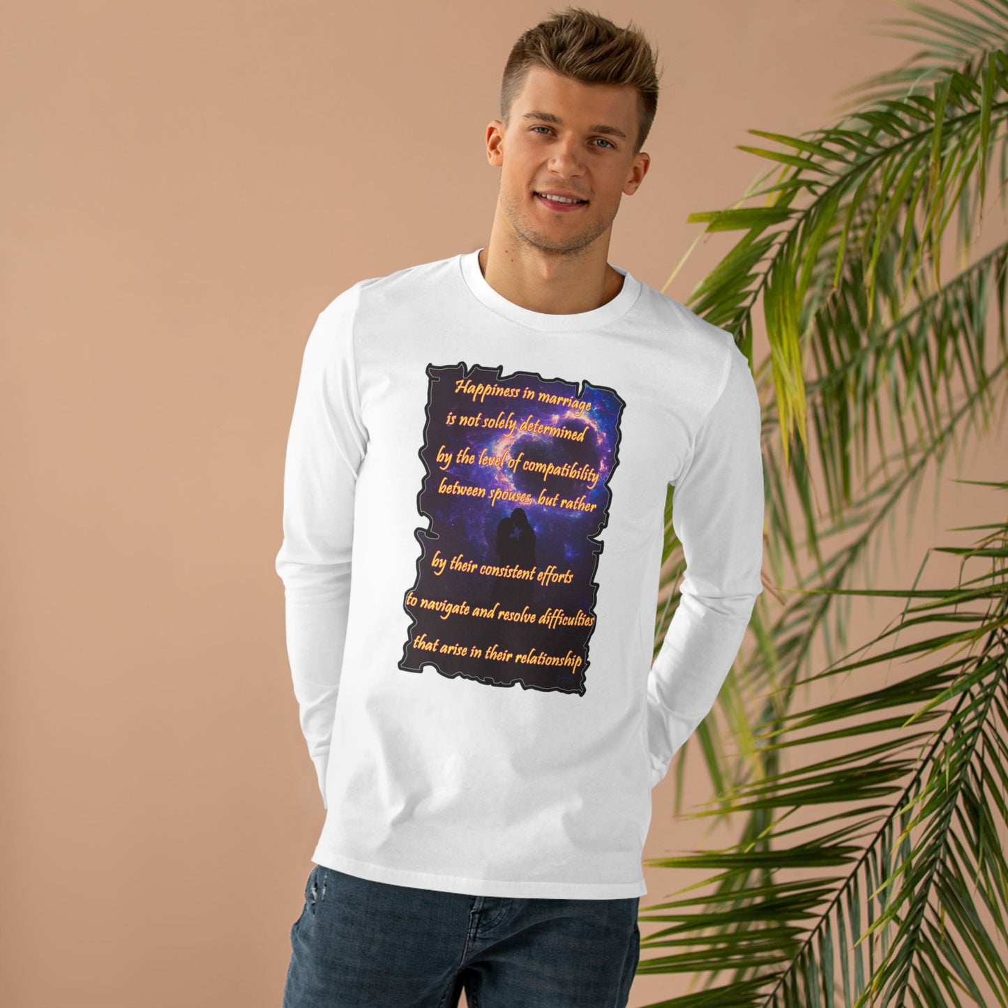 Happiness in marriage is not solely determined by the level of compatibility between spouses, but rather by their consistent effort to navigate and resolve difficulties that arise in their relationship. (Men's Base Longsleeve Tee - All-Season Wear)