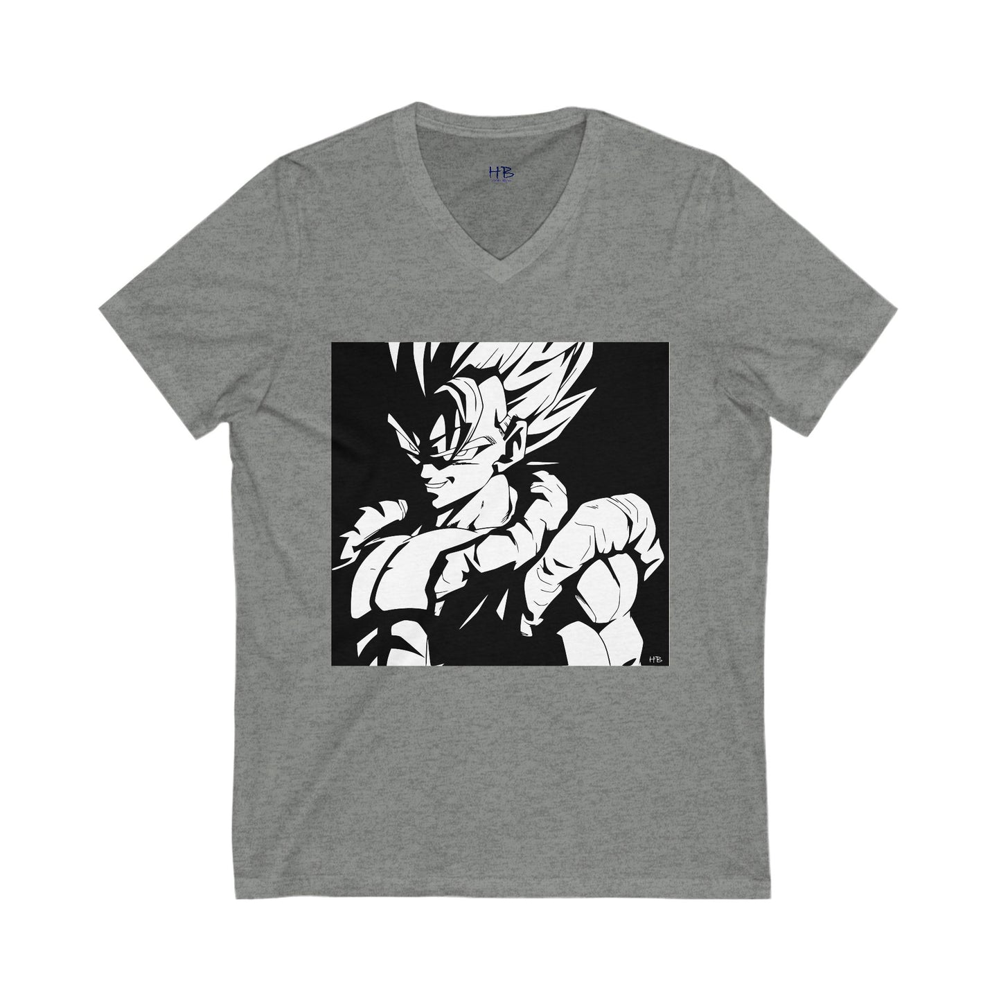 Japanese Superhero anime in black and white (Unisex Jersey Short Sleeve V-neck - Comfortable Everyday Wear)