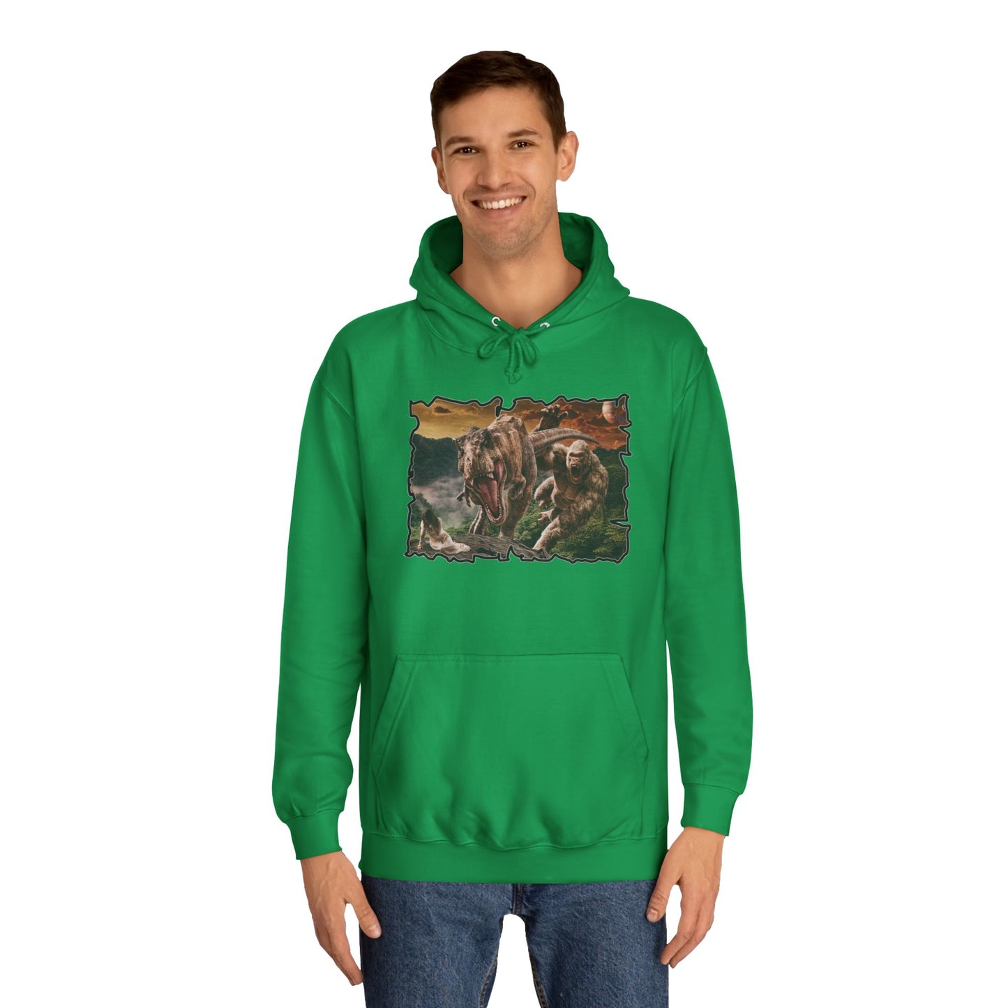 Get Yours Now -- Gorilla vs T-Rex saving woman in distress  (Hoodie - Cozy and Durable)