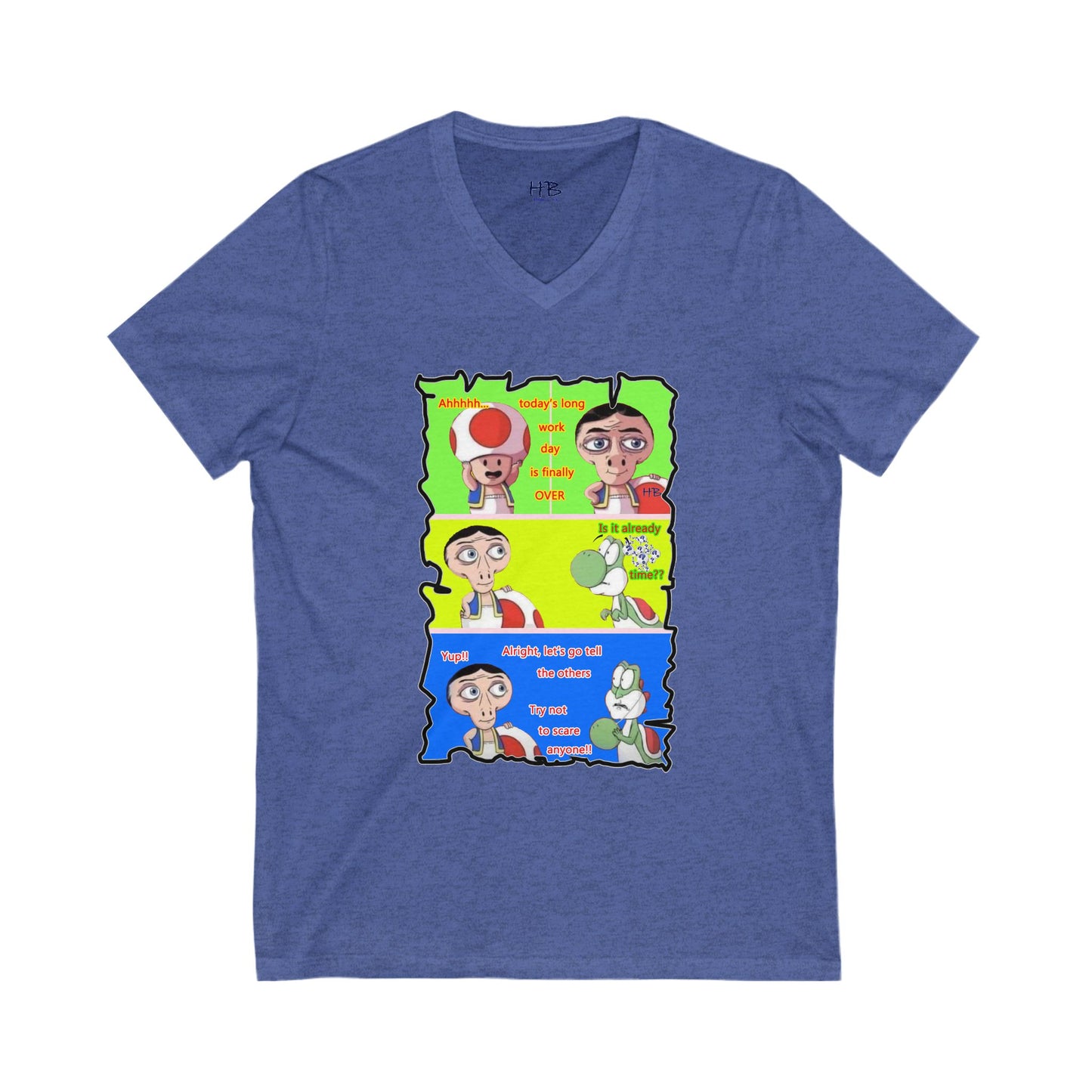Everyone's favorite childhood characters Toad & Yogi never seen before (Unisex Jersey Short Sleeve V-neck - Comfortable Everyday Wear)
