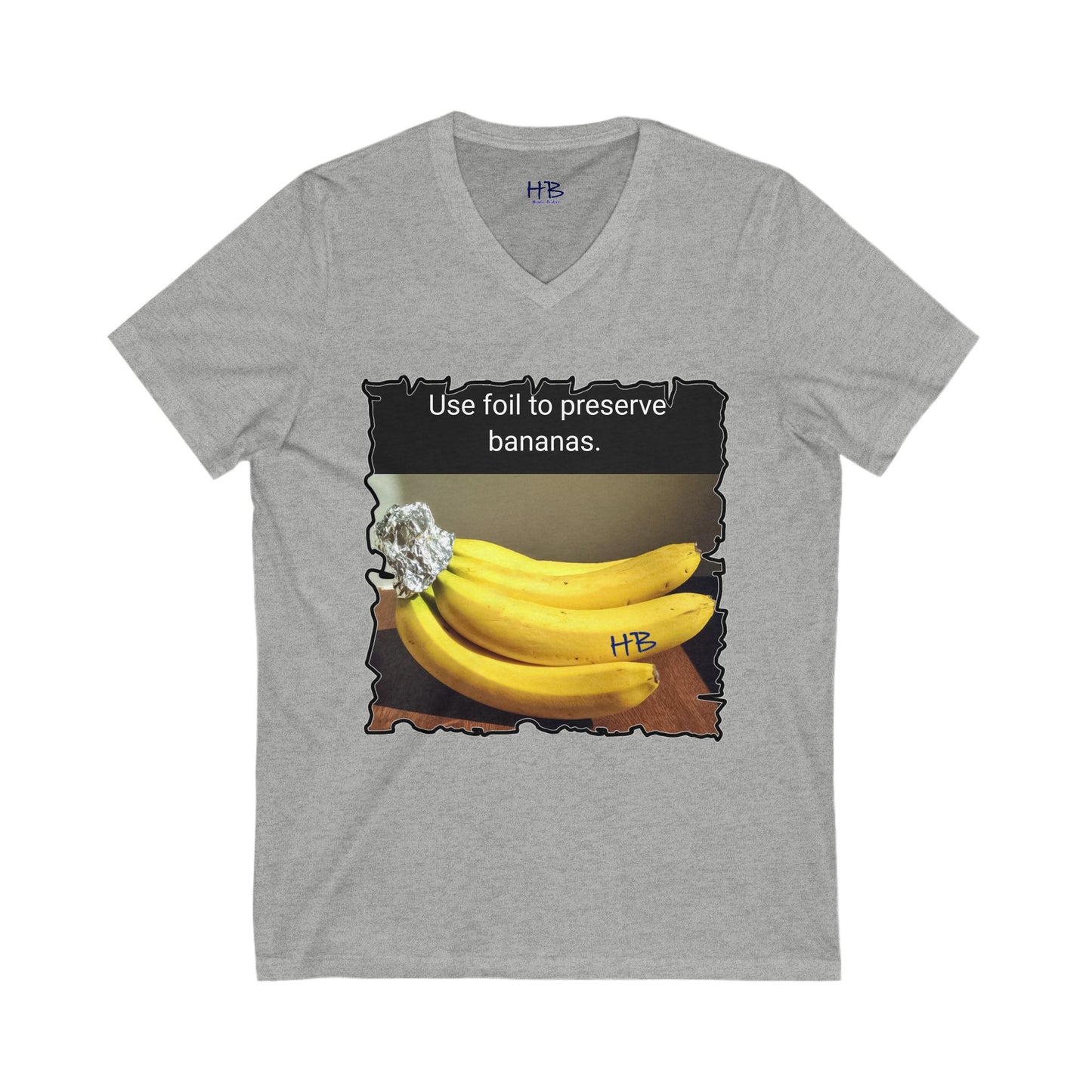Use foil to preserve a banana (Unisex Jersey Short Sleeve V-neck - Comfortable Everyday Wear)