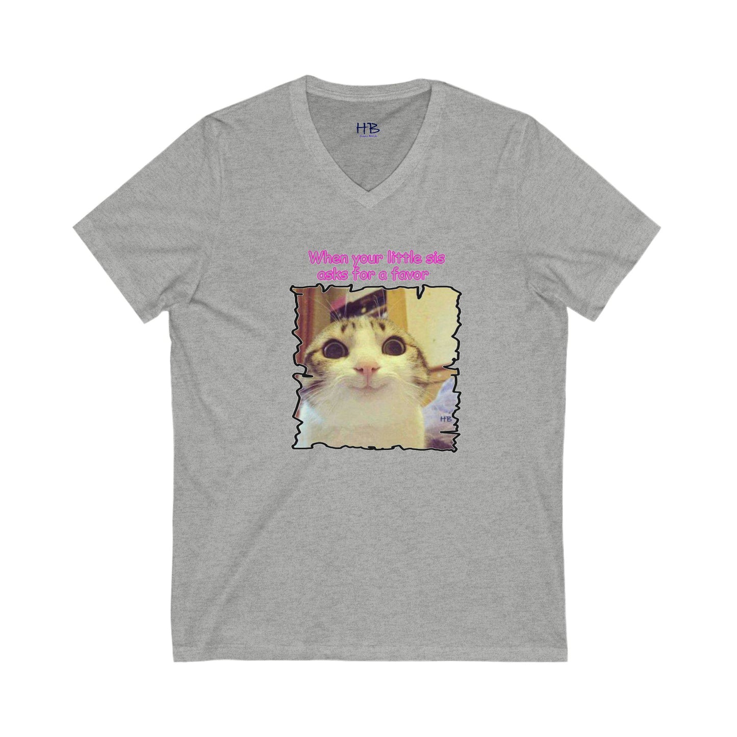 Adorable cat soft eyes like little sister asking for a favor (Unisex Jersey Short Sleeve V-neck - Comfortable Everyday Wear)