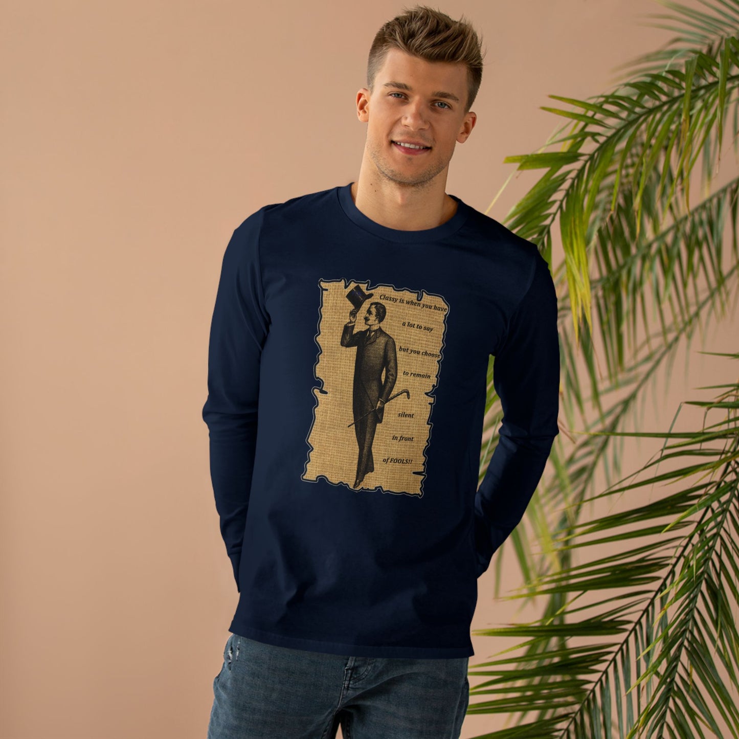 Sophisticated Vintage Silence (Men's Base Longsleeve Tee - All-Season Wear)