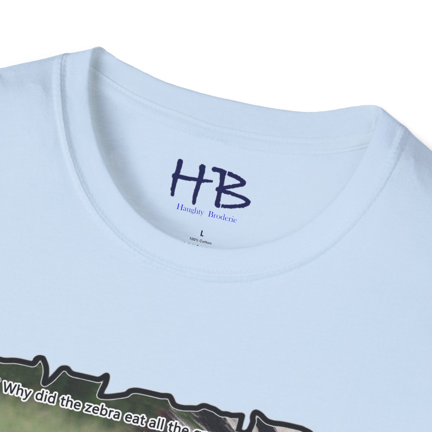 Zebra magnificently eating grass with funny joke