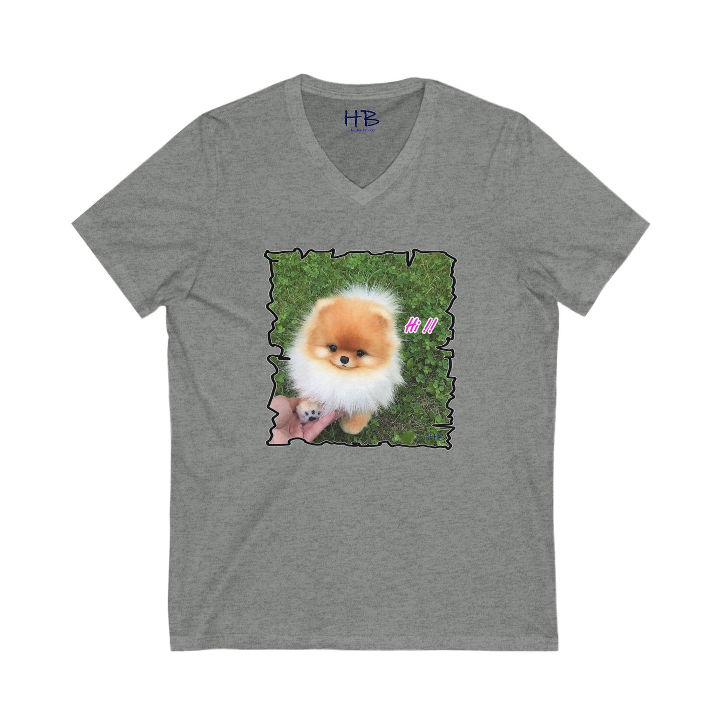 "Hi !!" Tiny adorable Bichon Maltese  (Unisex Jersey Short Sleeve V-neck - Comfortable Everyday Wear)