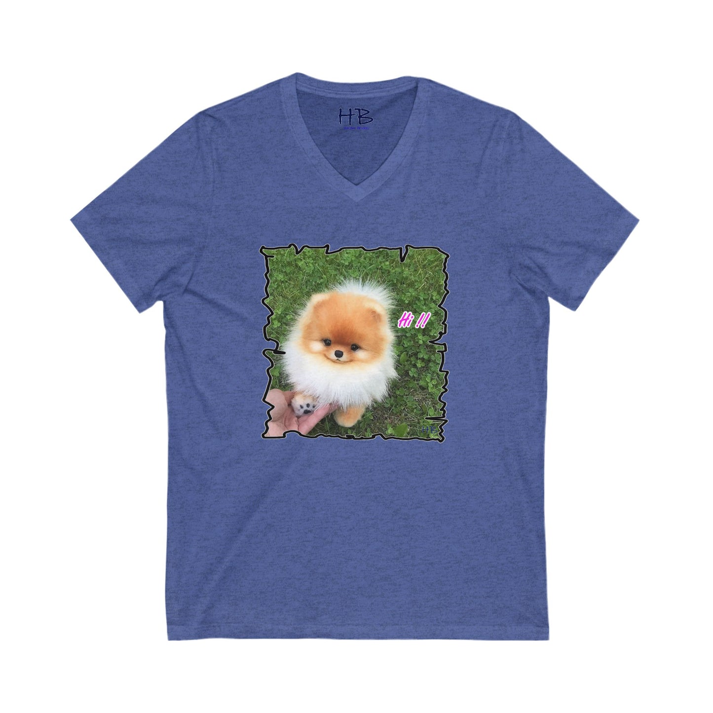 "Hi !!" Tiny adorable Bichon Maltese  (Unisex Jersey Short Sleeve V-neck - Comfortable Everyday Wear)