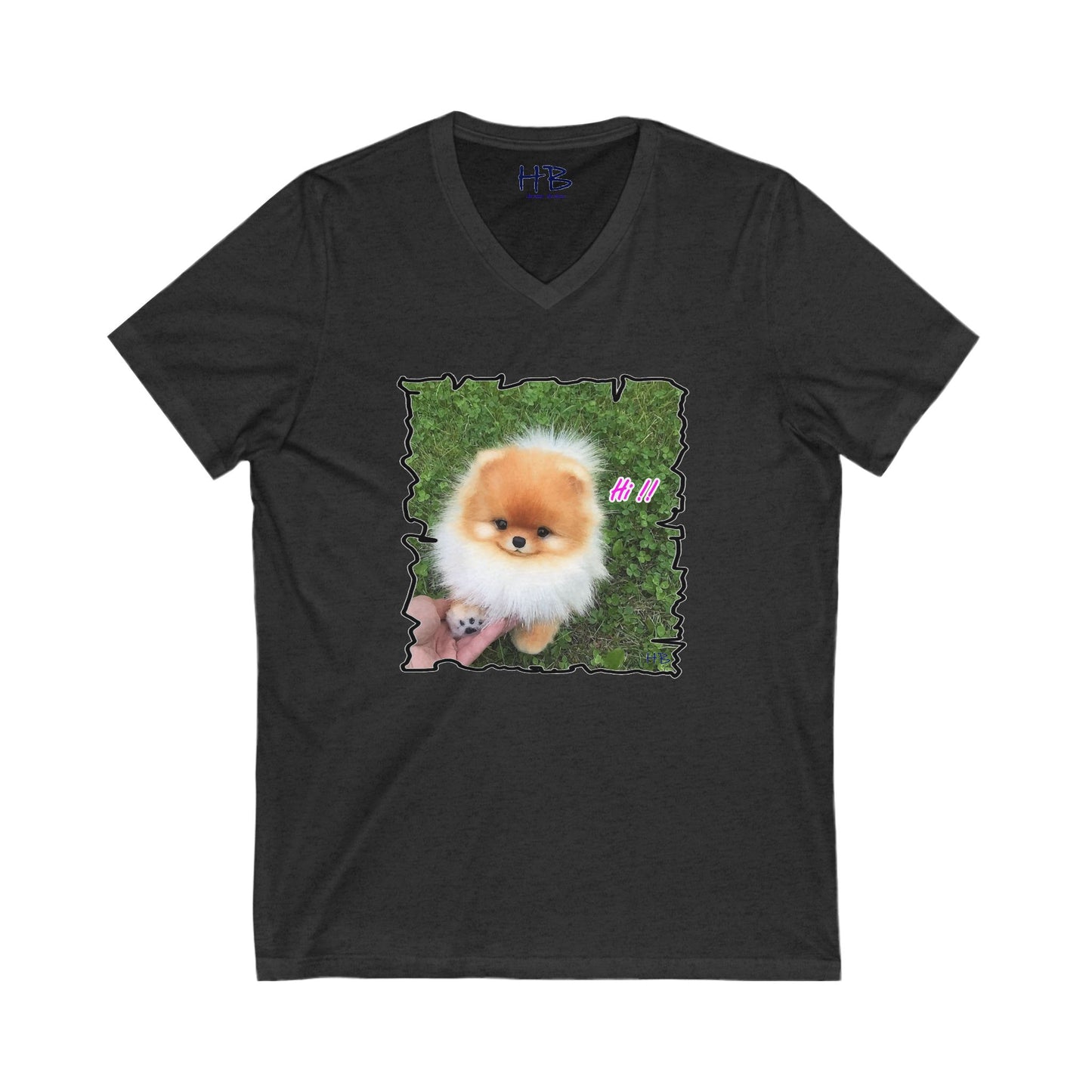 "Hi !!" Tiny adorable Bichon Maltese  (Unisex Jersey Short Sleeve V-neck - Comfortable Everyday Wear)