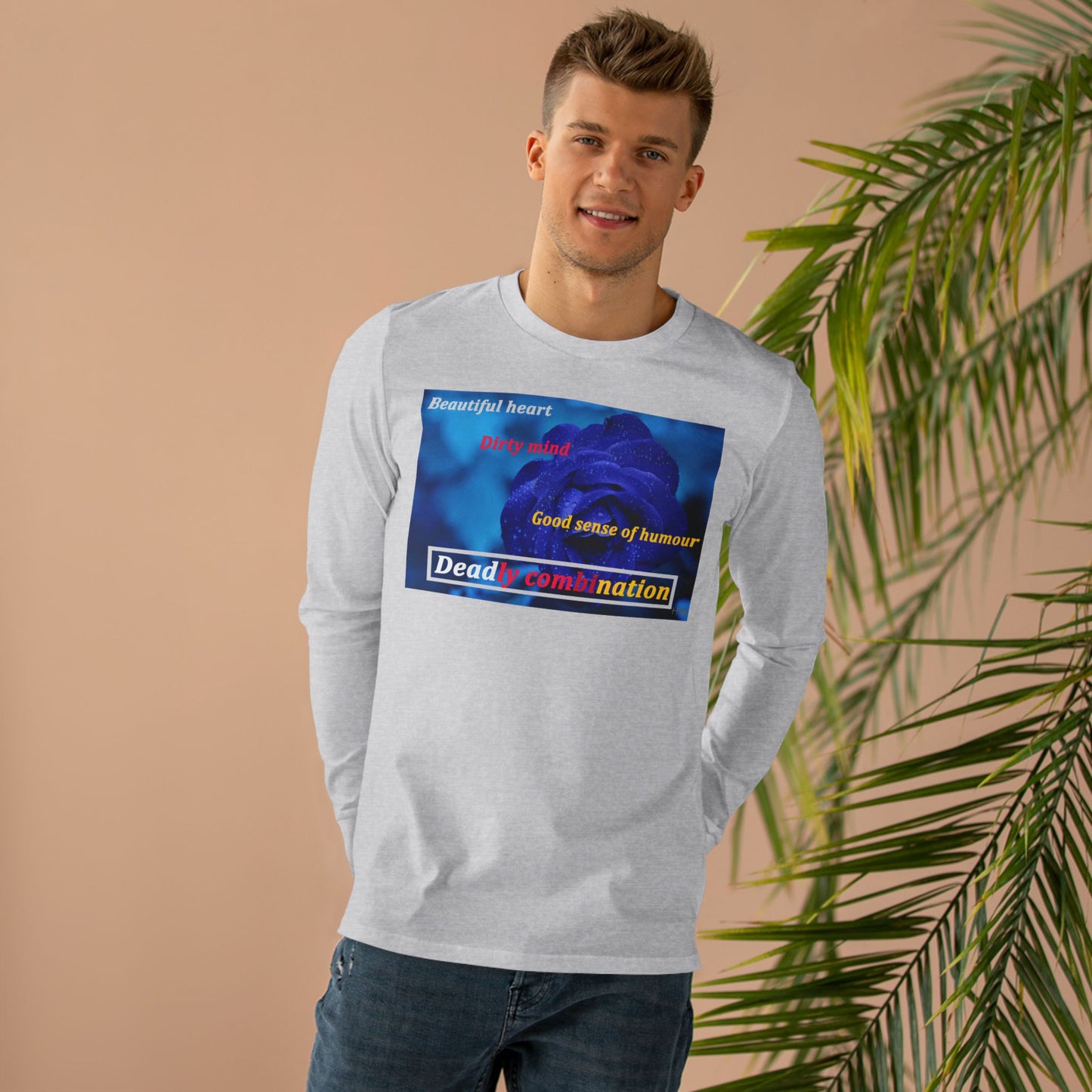 Sophisticated Edge Deadly Combo Elegance meets Attitude using Dark Blue Rose (Men's Base Longsleeve Tee - All-Season Wear)