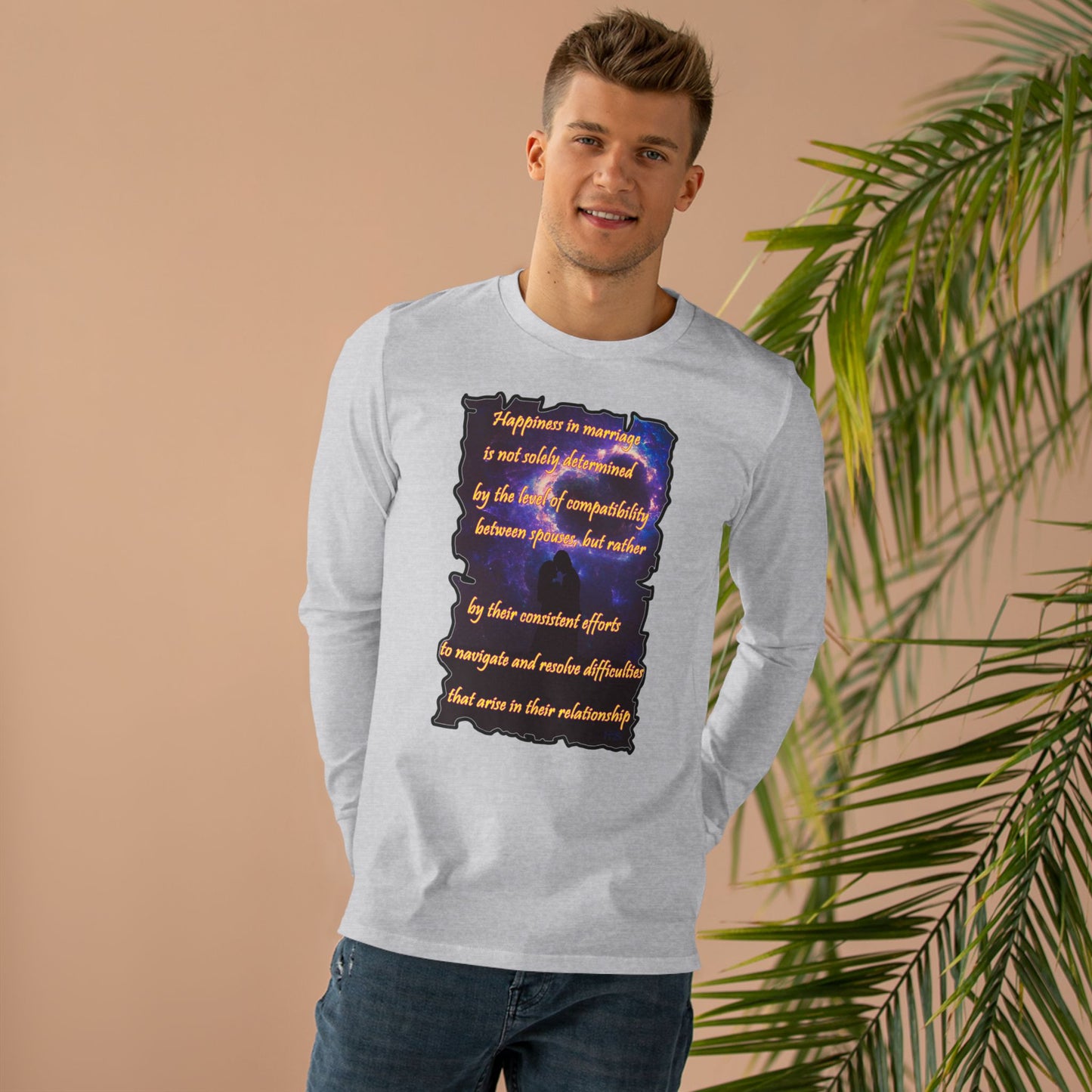 Happiness in marriage is not solely determined by the level of compatibility between spouses, but rather by their consistent effort to navigate and resolve difficulties that arise in their relationship. (Men's Base Longsleeve Tee - All-Season Wear)