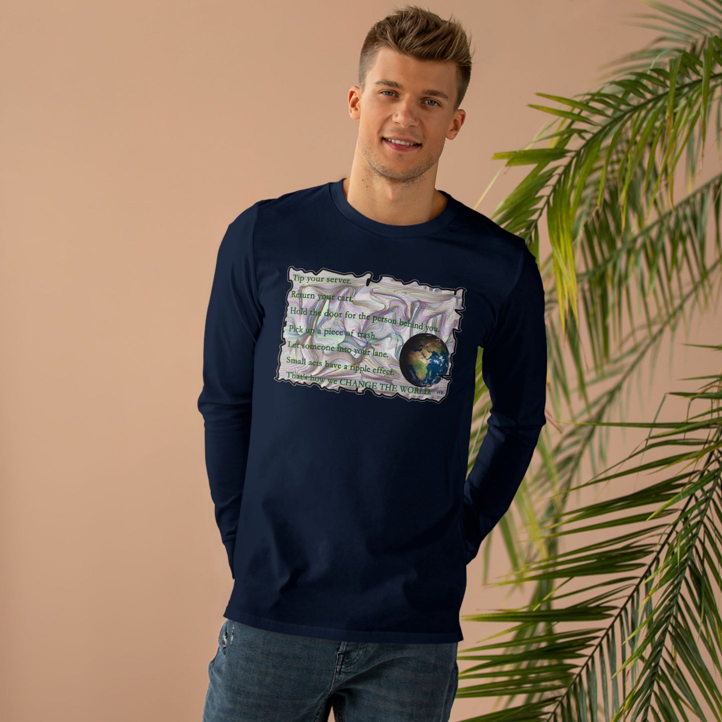 Take Action to Change the World Ripple Effect (Men's Base Longsleeve Tee - All-Season Wear)