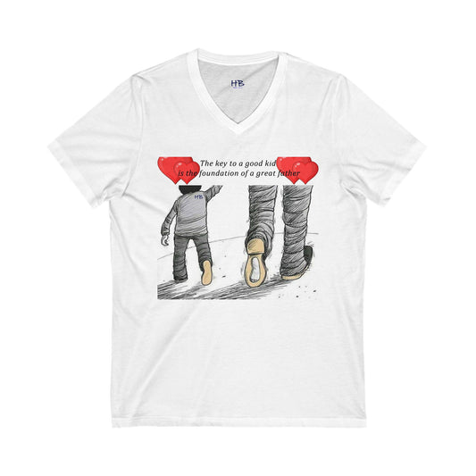 True Fathers, Hand in Hand, Size of Mentorship Love (Unisex Jersey Short Sleeve V-neck - Comfortable Everyday Wear)