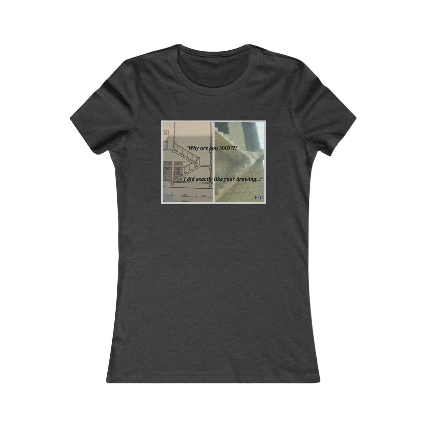 Comical Architectural Irony Stairs Sketch (Women - Premium Cotton Tee)