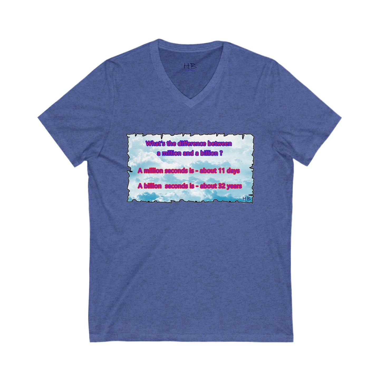 Difference between million and billion calculated in seconds (Unisex Jersey Short Sleeve V-neck - Comfortable Everyday Wear)