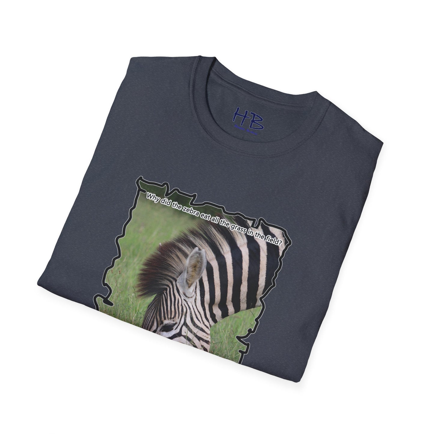 Zebra magnificently eating grass with funny joke