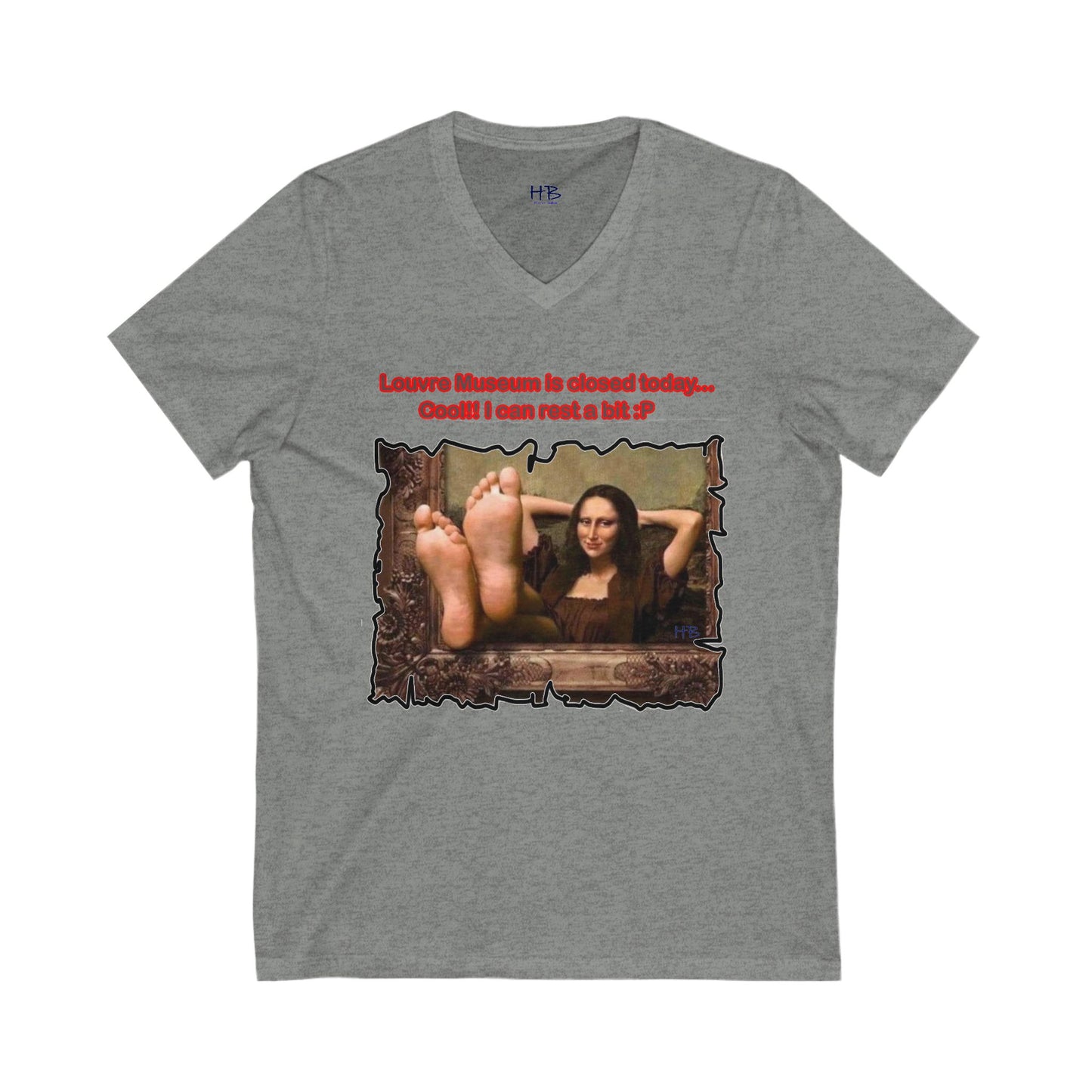 Mischievous Playful Mona Lisa (Unisex Jersey Short Sleeve V-neck - Comfortable Everyday Wear)