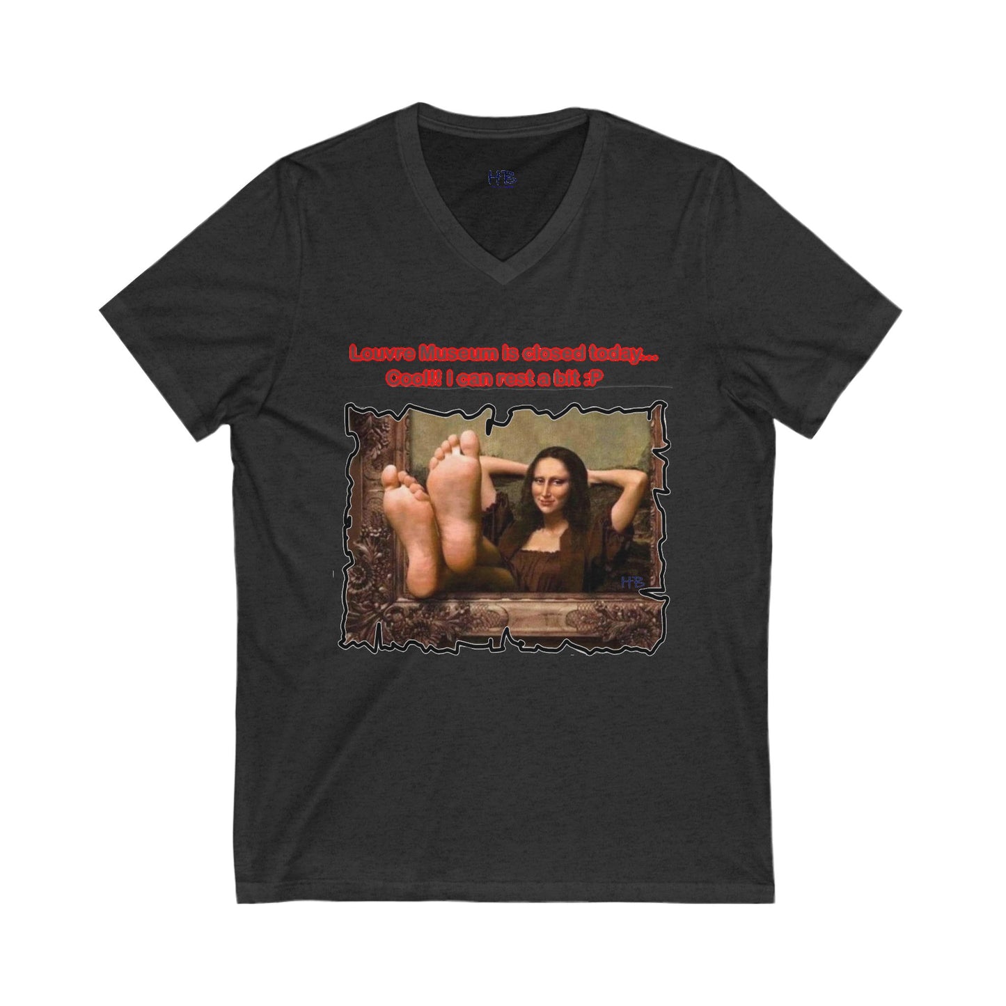 Mischievous Playful Mona Lisa (Unisex Jersey Short Sleeve V-neck - Comfortable Everyday Wear)