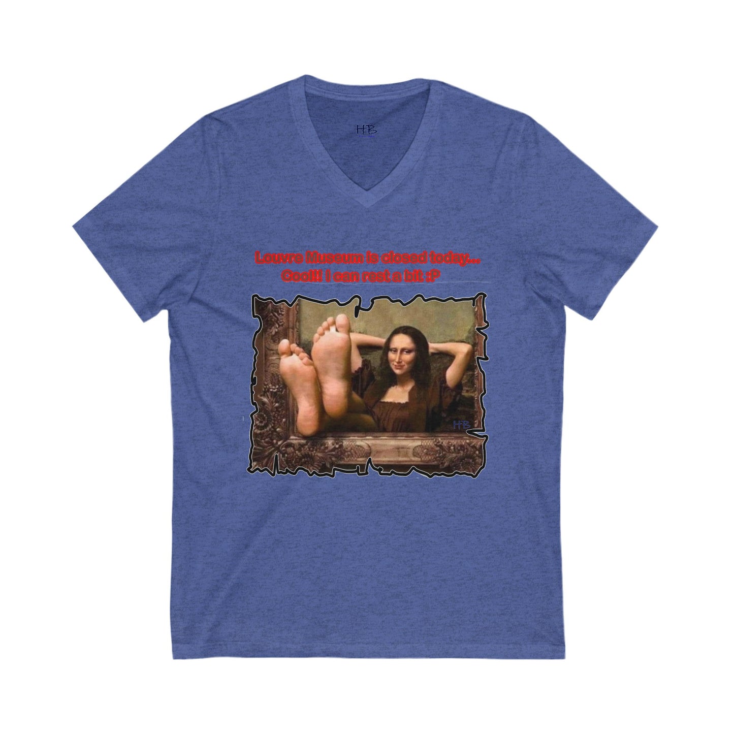 Mischievous Playful Mona Lisa (Unisex Jersey Short Sleeve V-neck - Comfortable Everyday Wear)