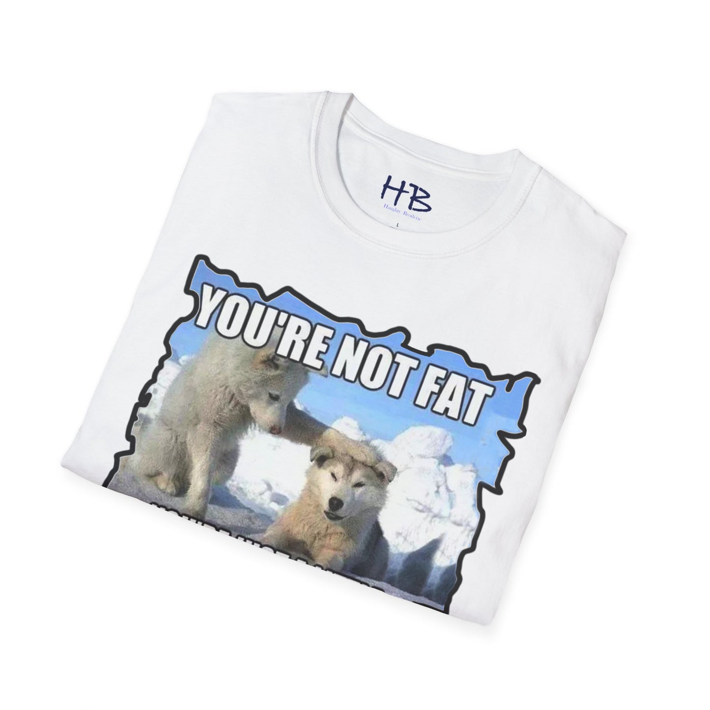 Two chubby husky dogs comforting each other about being husky