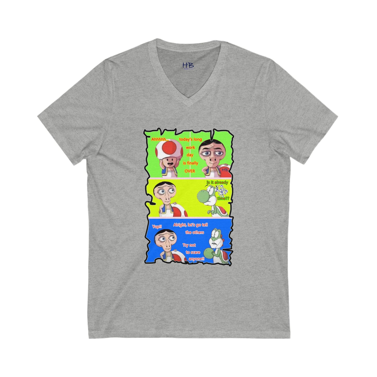 Everyone's favorite childhood characters Toad & Yogi never seen before (Unisex Jersey Short Sleeve V-neck - Comfortable Everyday Wear)