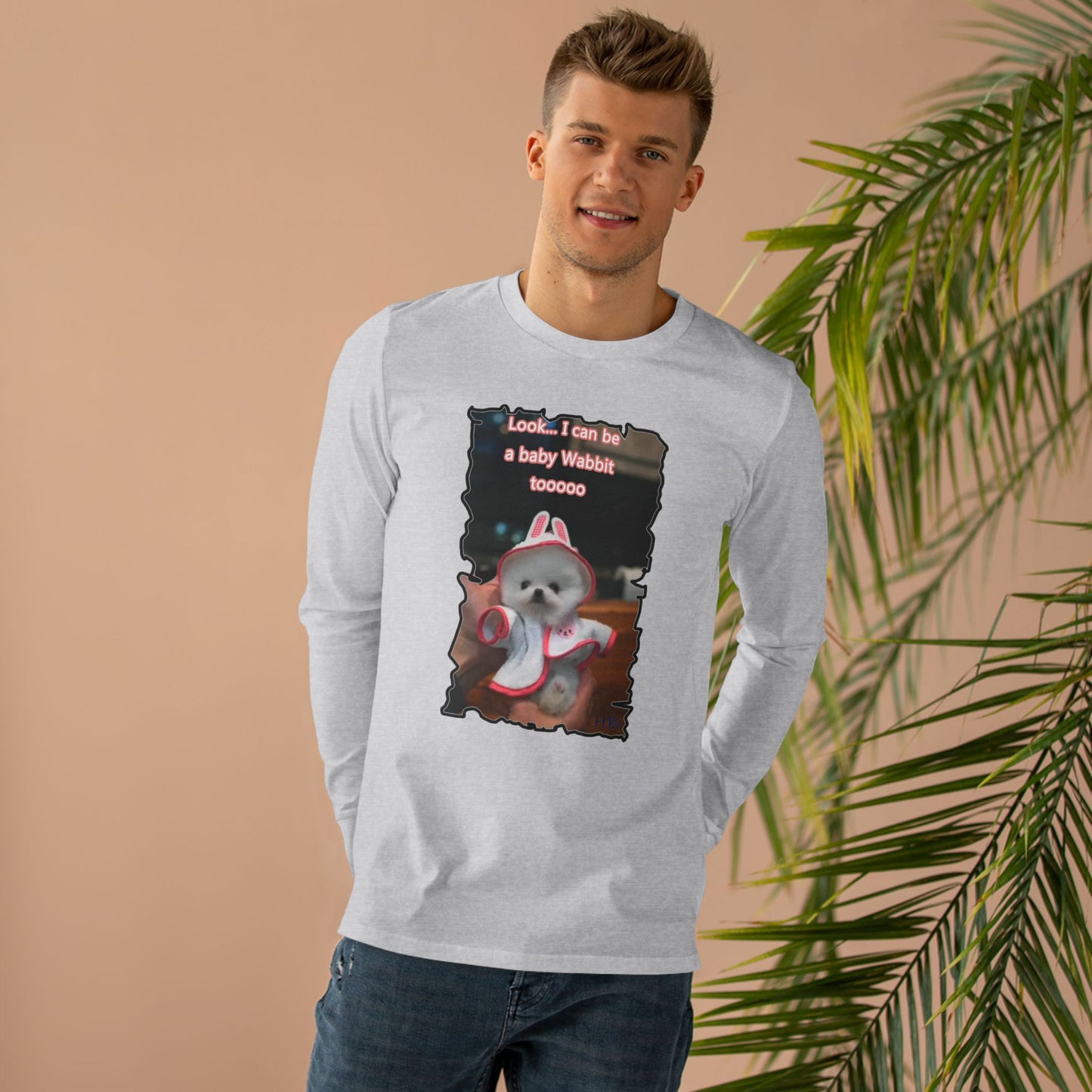 Bichon Maltese puppy dressed in a cute rabbit costume (Men's Base Longsleeve Tee - All-Season Wear)