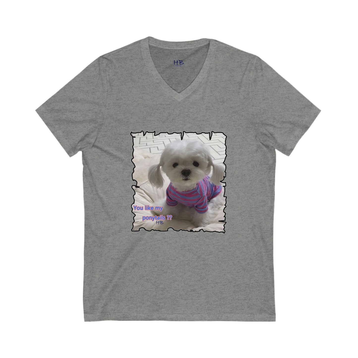 Bichon Maltese extra cute ponytails (Unisex Jersey Short Sleeve V-neck - Comfortable Everyday Wear)