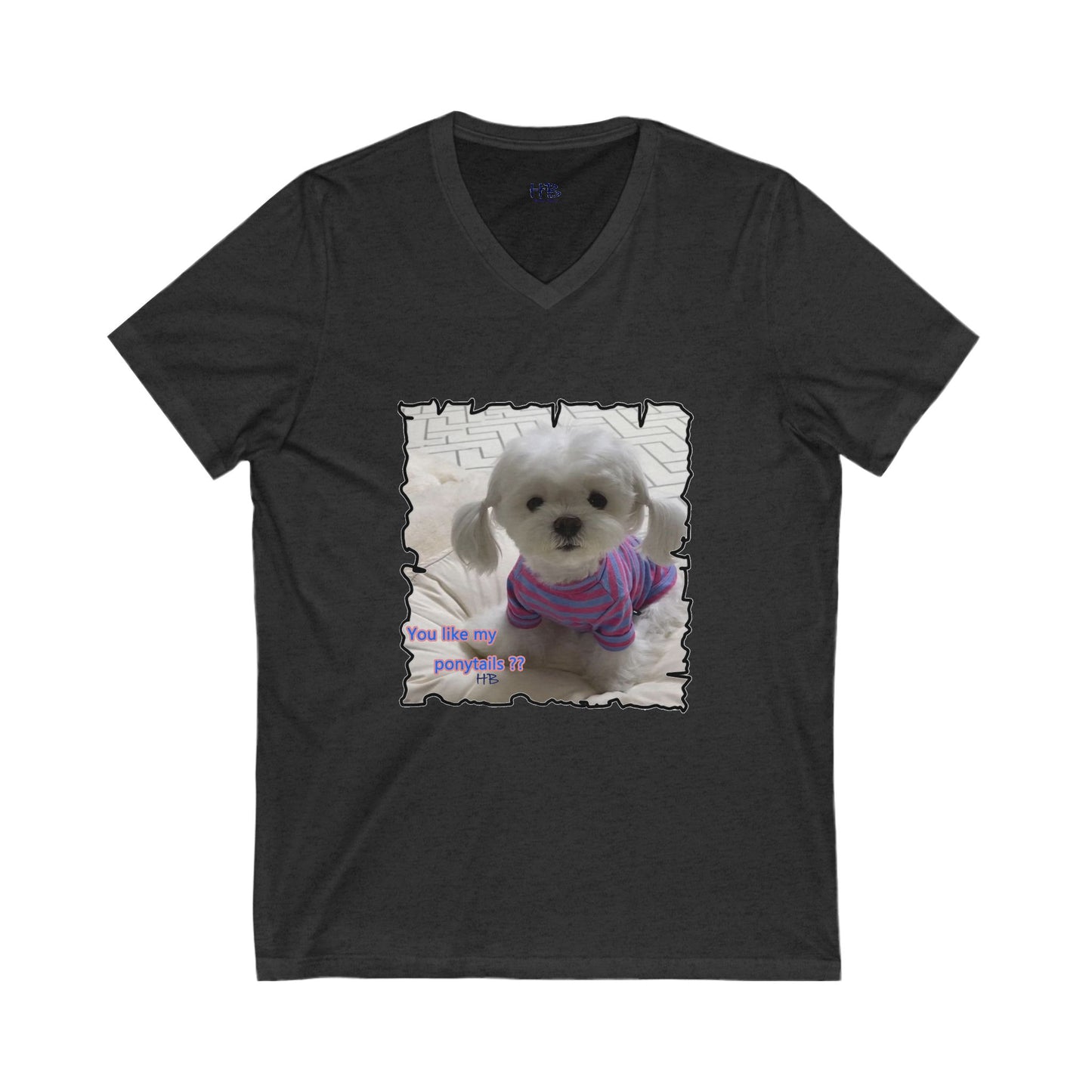 Bichon Maltese extra cute ponytails (Unisex Jersey Short Sleeve V-neck - Comfortable Everyday Wear)
