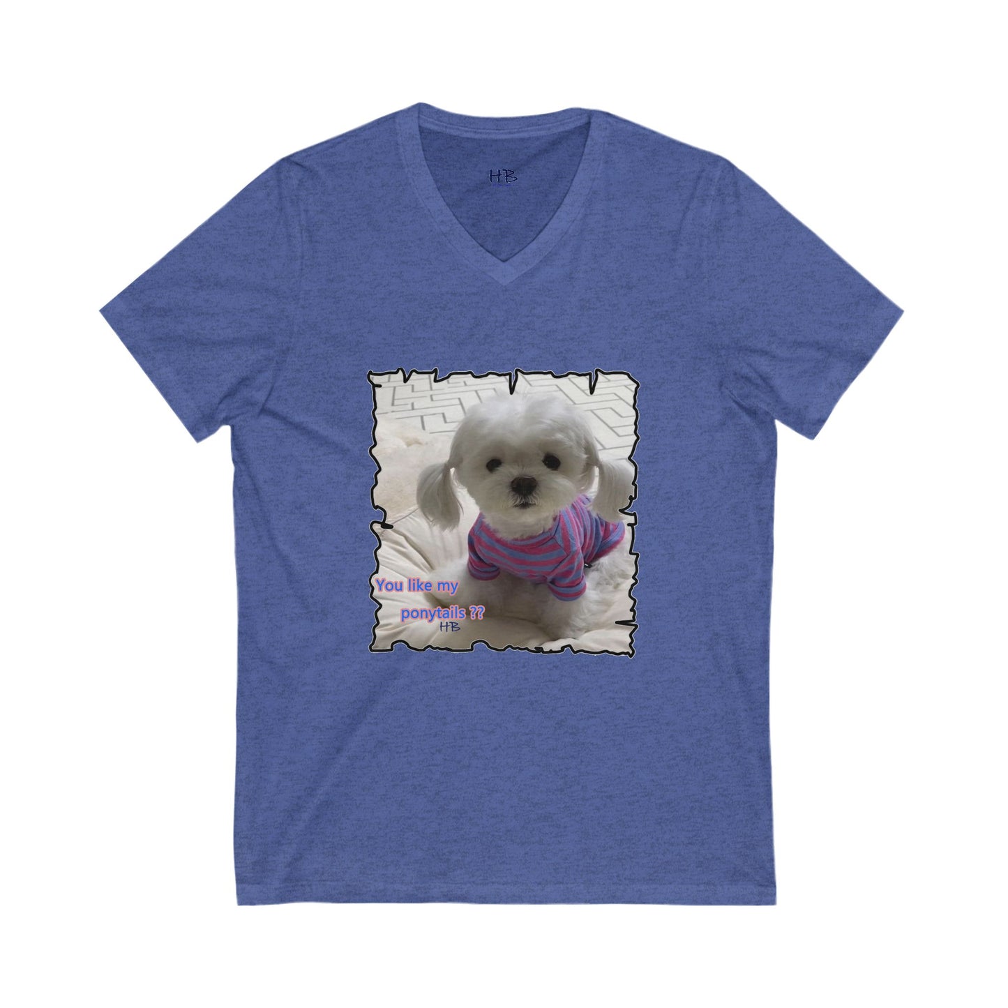Bichon Maltese extra cute ponytails (Unisex Jersey Short Sleeve V-neck - Comfortable Everyday Wear)