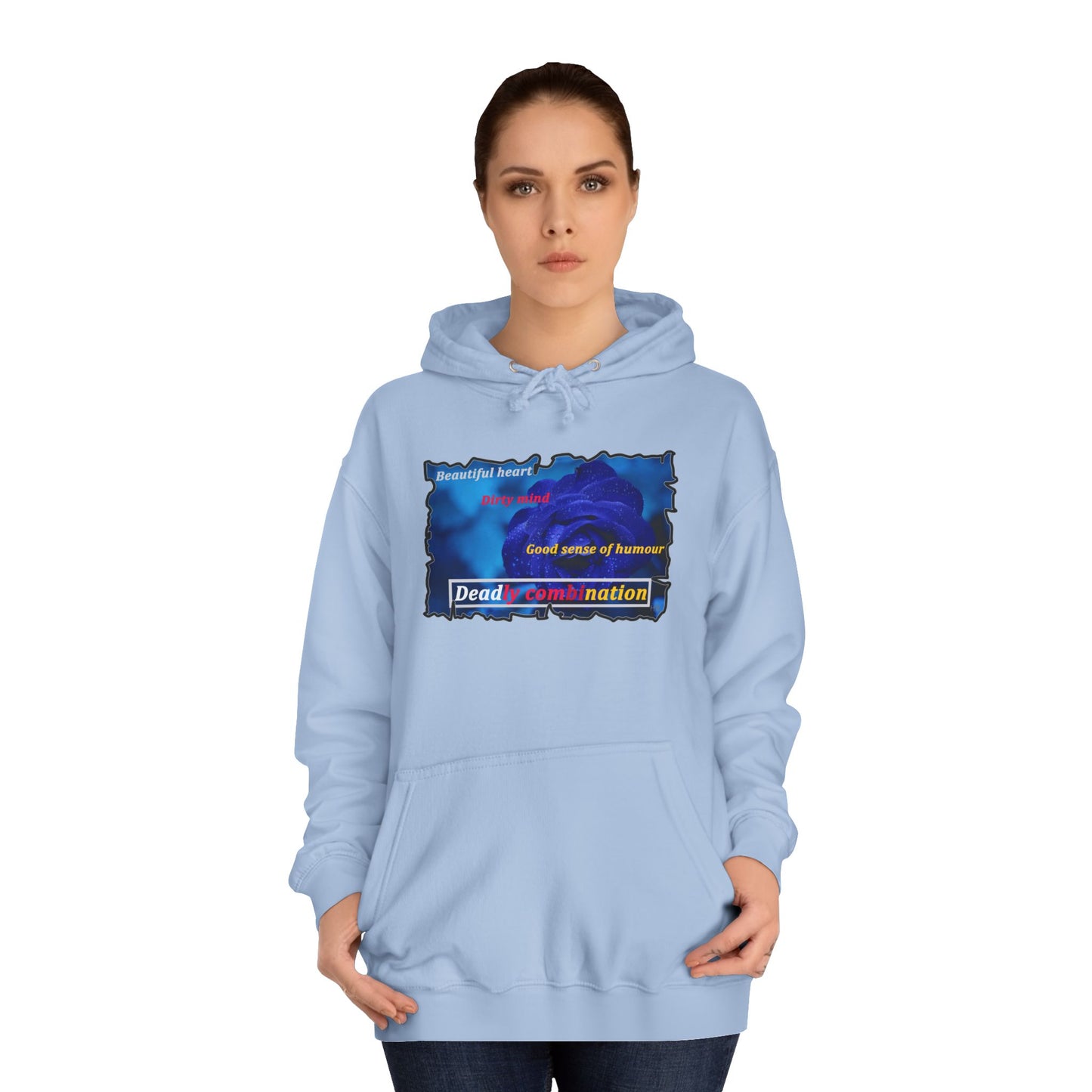 Sophisticated Edge Deadly Combo Elegance meets Attitude using Dark Blue Rose (Hoodie - Cozy and Durable)