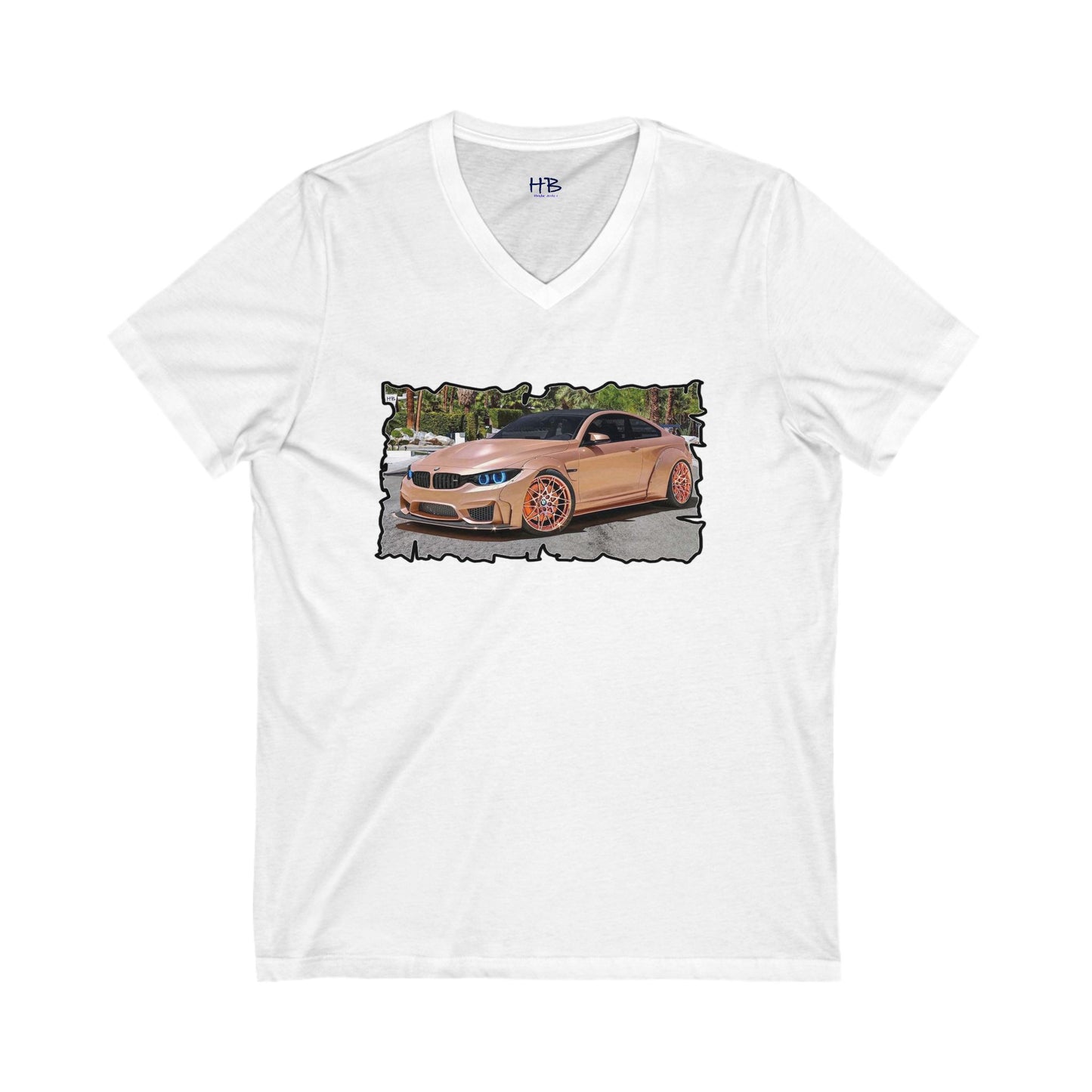 Customized pink BMW M3 (Unisex Jersey Short Sleeve V-neck - Comfortable Everyday Wear)