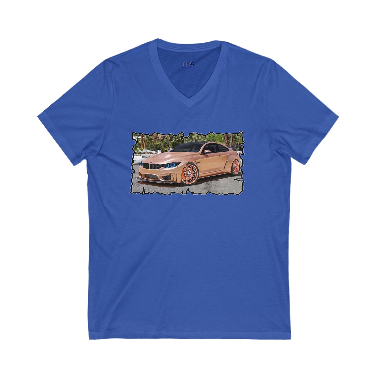 Customized pink BMW M3 (Unisex Jersey Short Sleeve V-neck - Comfortable Everyday Wear)