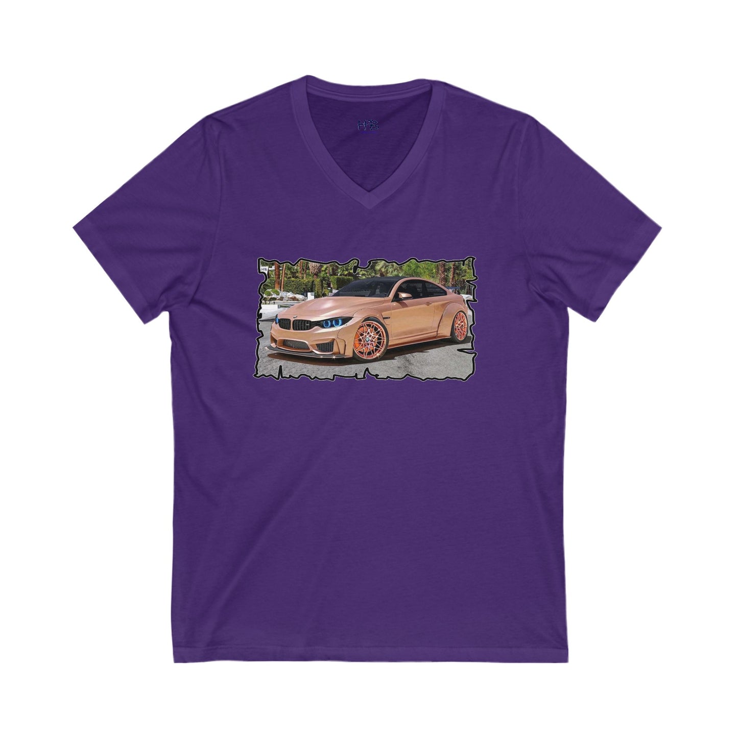 Customized pink BMW M3 (Unisex Jersey Short Sleeve V-neck - Comfortable Everyday Wear)