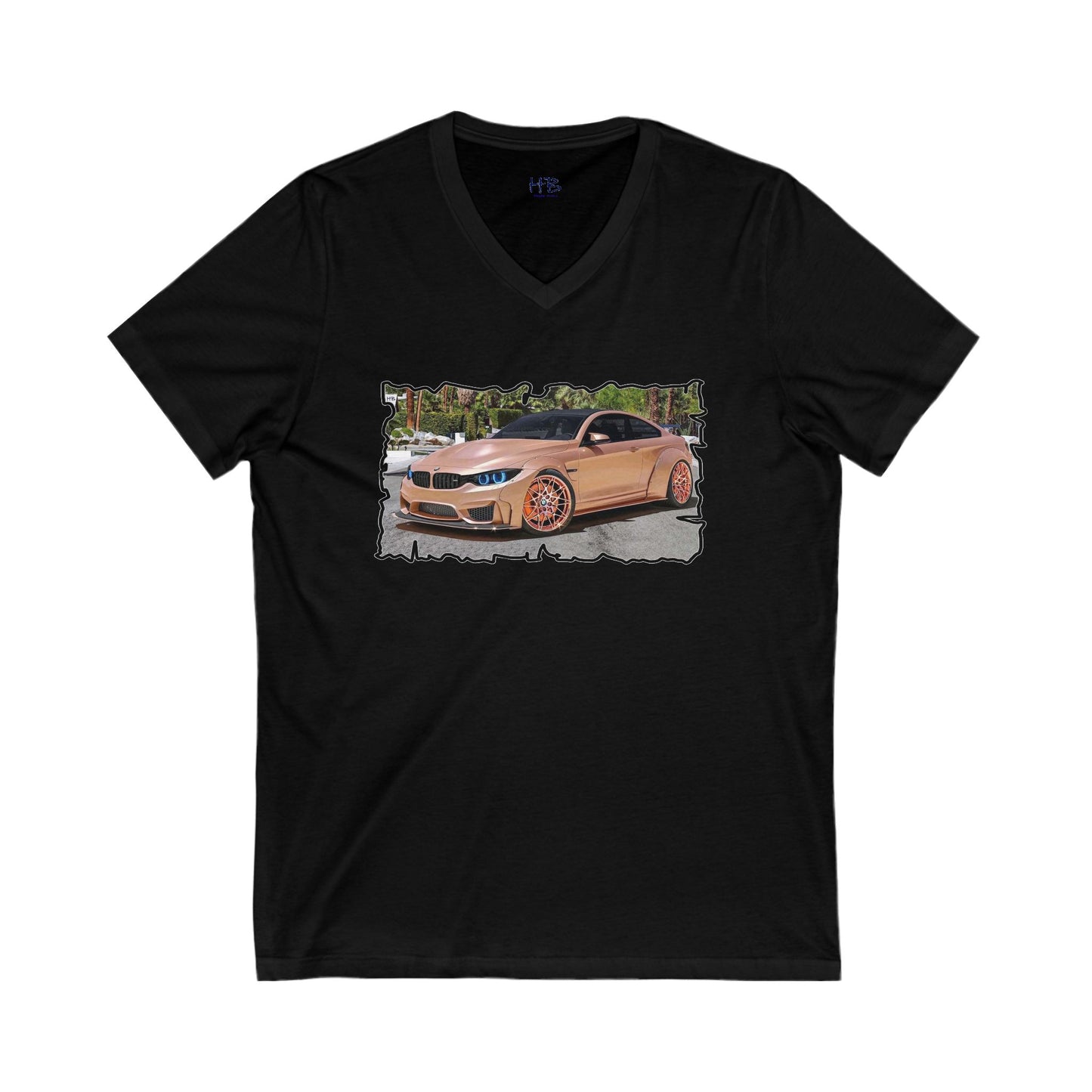 Customized pink BMW M3 (Unisex Jersey Short Sleeve V-neck - Comfortable Everyday Wear)