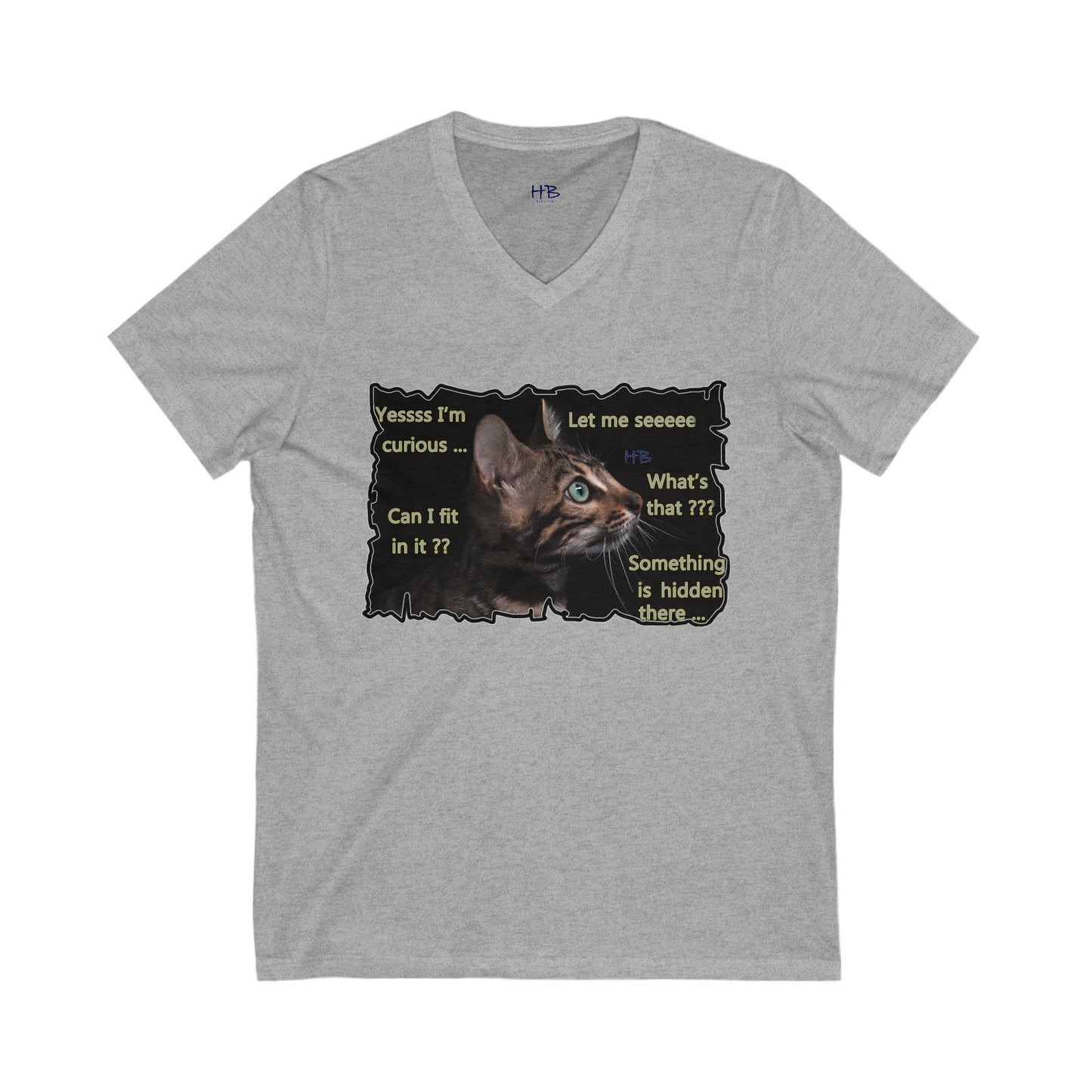 Kitten curiosity and care free (Unisex Jersey Short Sleeve V-neck - Comfortable Everyday Wear)