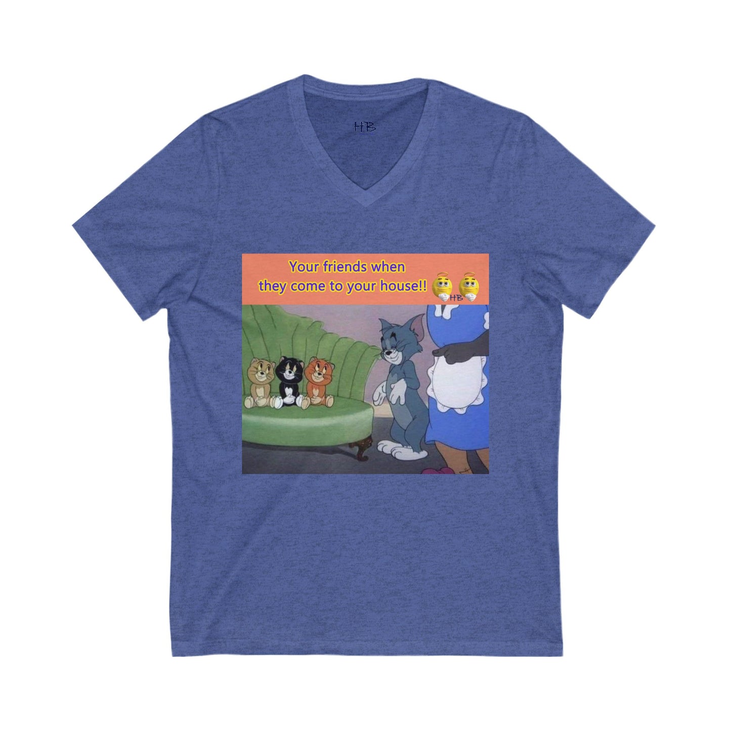 Tom and his innocent looking little friends in front of Mammy (Unisex Jersey Short Sleeve V-neck - Comfortable Everyday Wear)