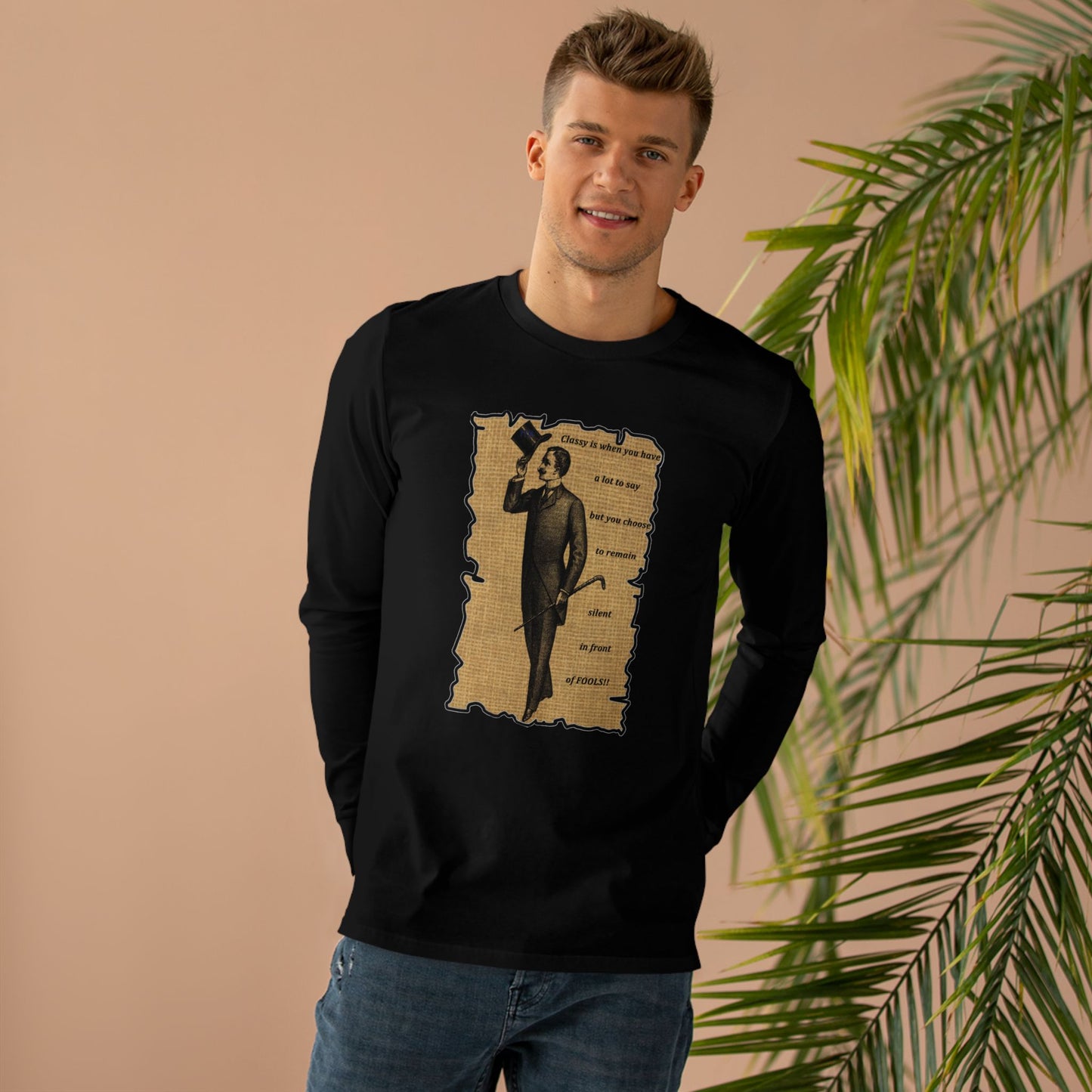 Sophisticated Vintage Silence (Men's Base Longsleeve Tee - All-Season Wear)