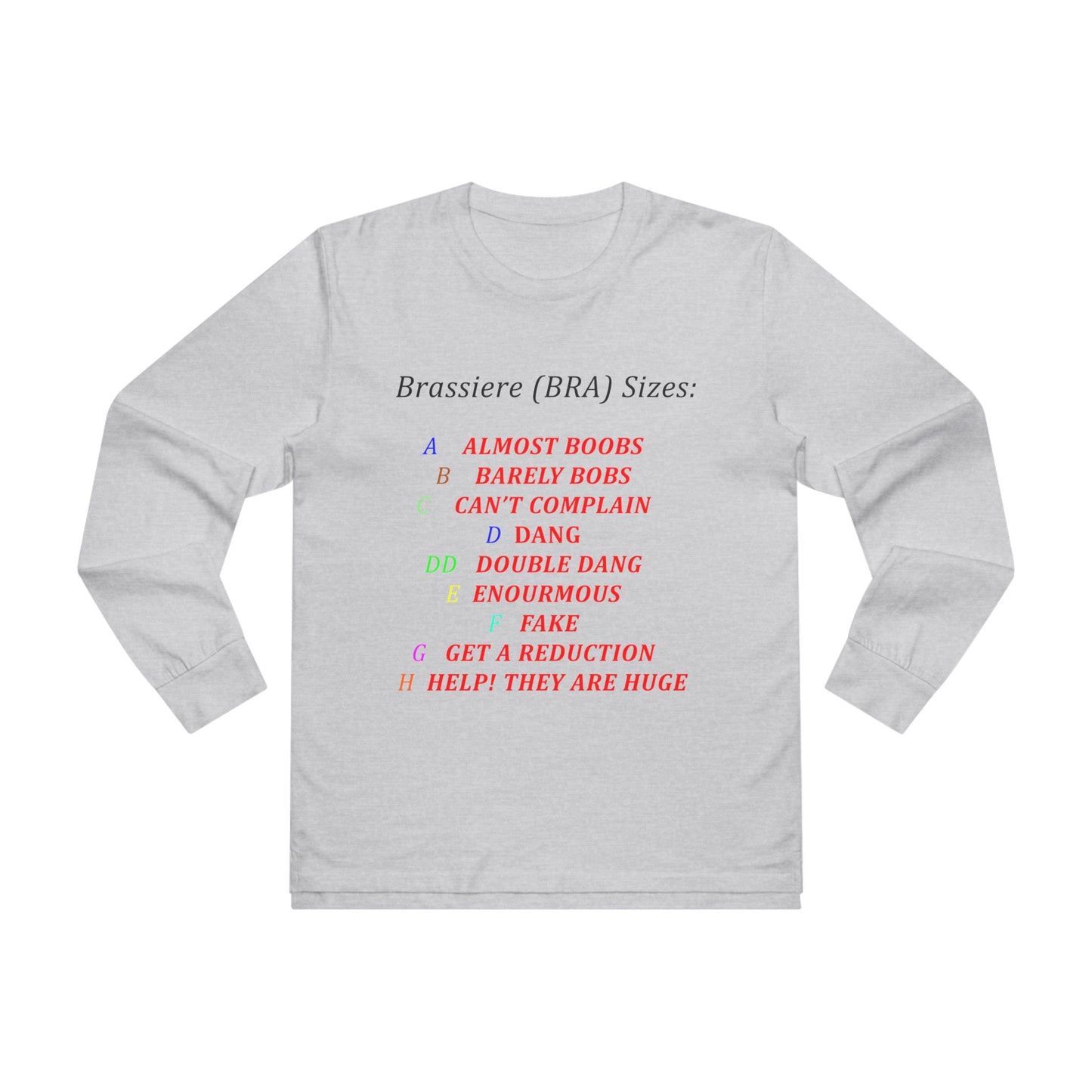 Get Yours Now -- Humorous Bra Sizing Chart (Men's Base Longsleeve Tee - All-Season Wear)