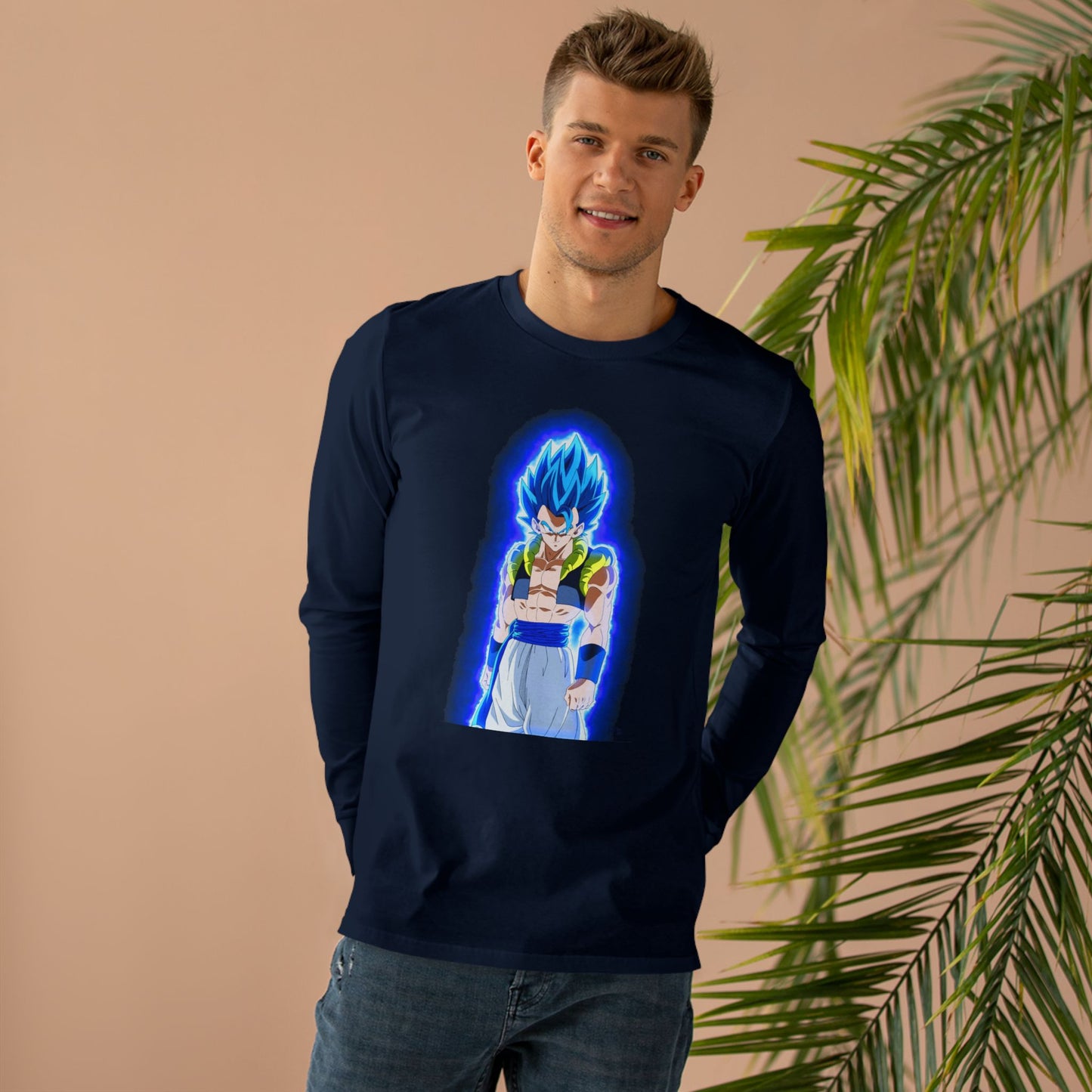 Superhero in Blue in max level (Men's Base Longsleeve Tee - All-Season Wear)