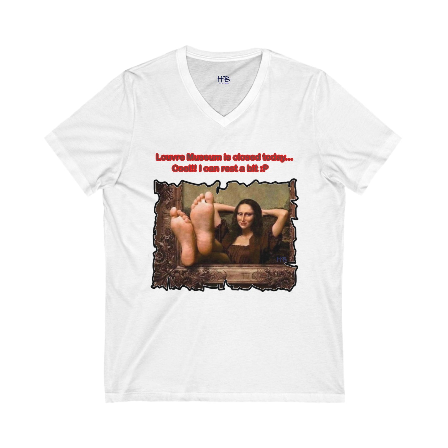 Mischievous Playful Mona Lisa (Unisex Jersey Short Sleeve V-neck - Comfortable Everyday Wear)