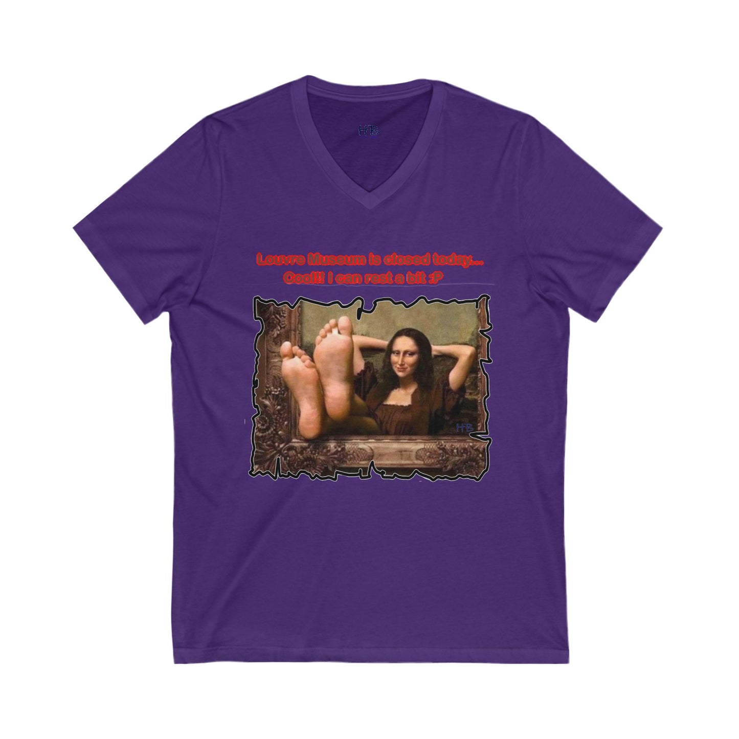 Mischievous Playful Mona Lisa (Unisex Jersey Short Sleeve V-neck - Comfortable Everyday Wear)